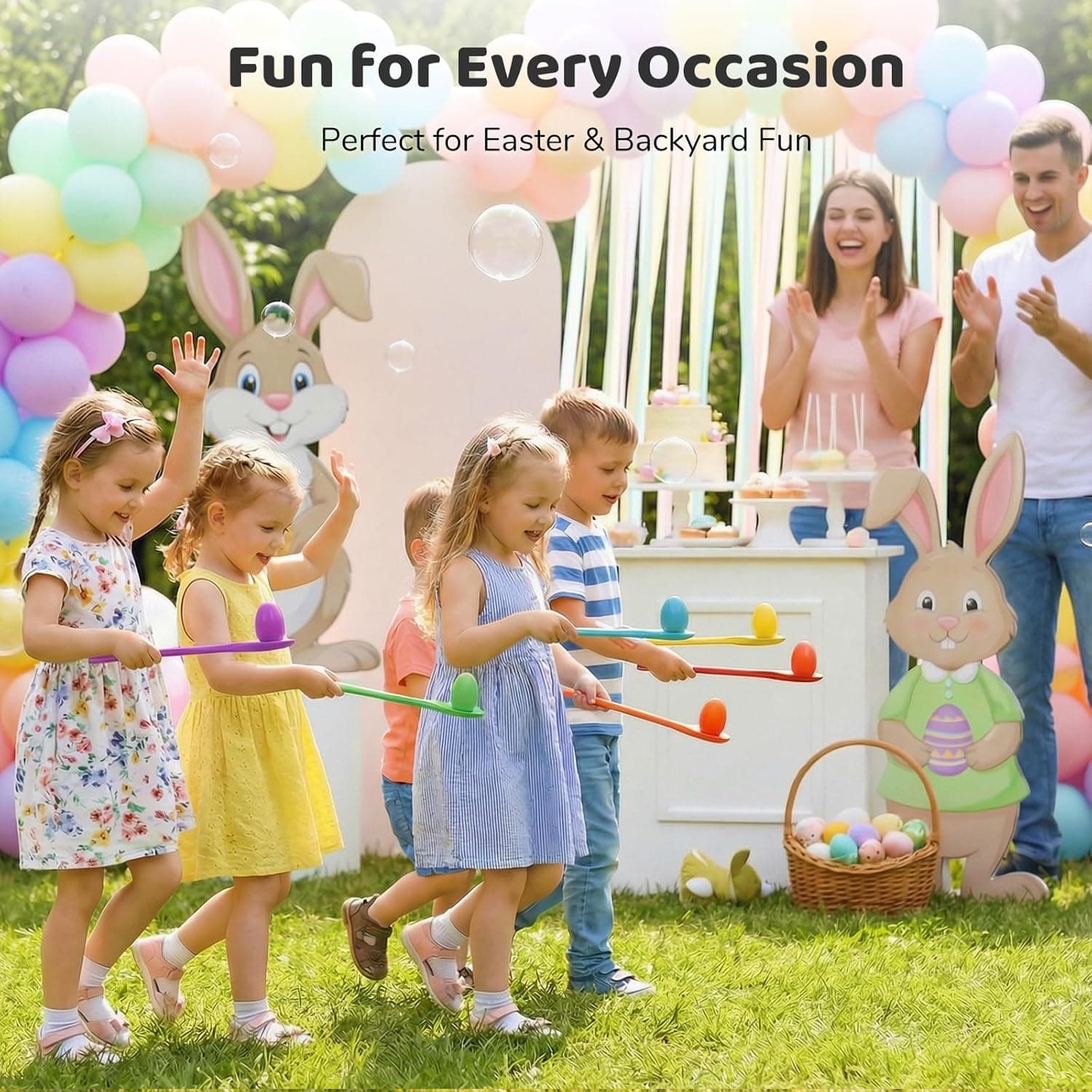LovesTown 12 PCS Egg Spoon Race Game Sets, Wooden Balance Relay Games for Kids Carnival Birthday Party Games Outdoor Easter Spring Group Game Field Day Party Favors : Sports &amp; Outdoors thumbnail 2