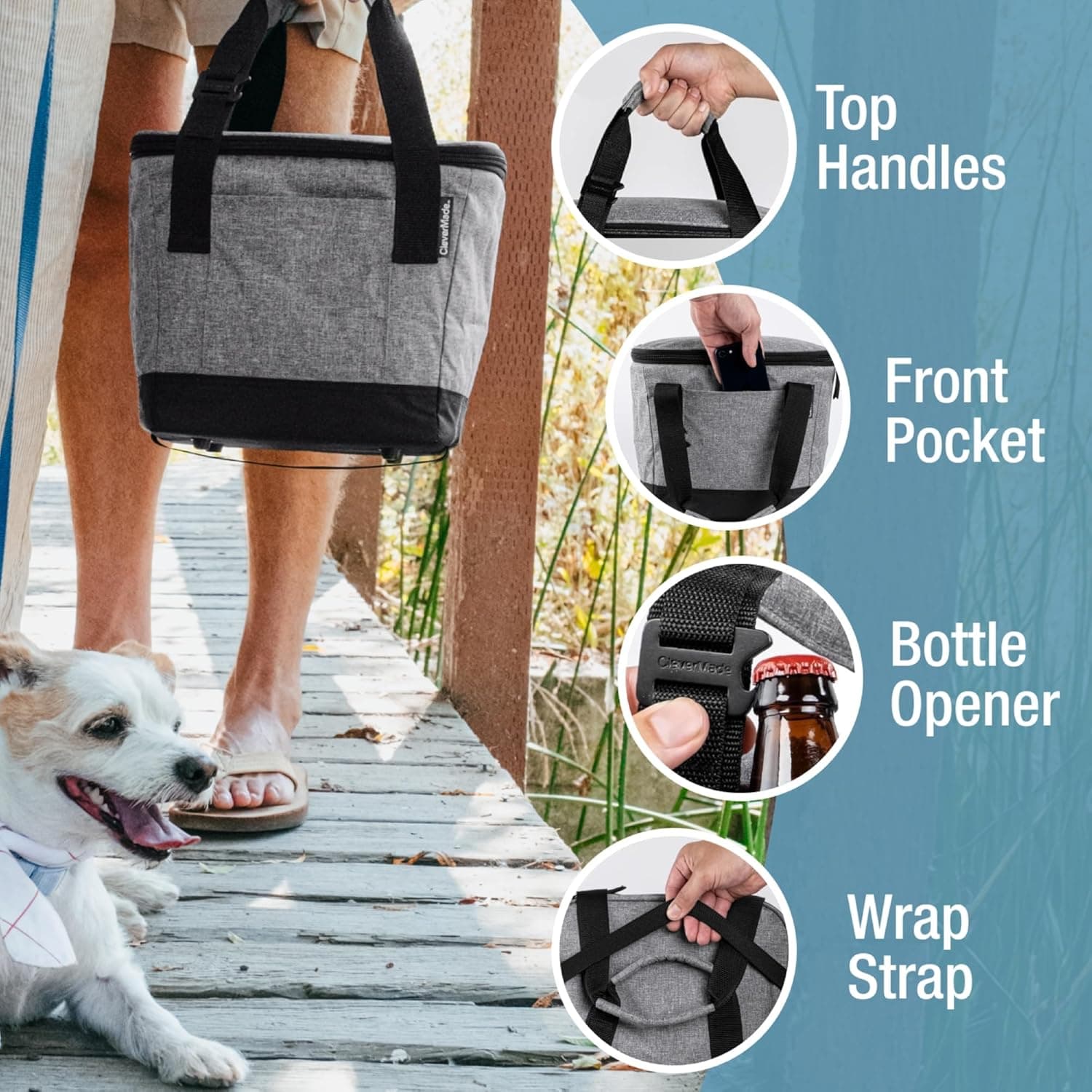 CleverMade Collapsible Insulated Cooler Bag – Leakproof Soft Cooler for Beach, Travel, Car – Bottle Opener : Sports &amp; Outdoors thumbnail 3