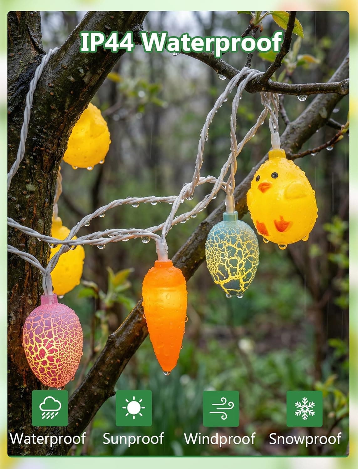 GOOTHY 8.5Ft Easter String Lights - Cracked Egg, Chicken & Carrot Design thumbnail 3