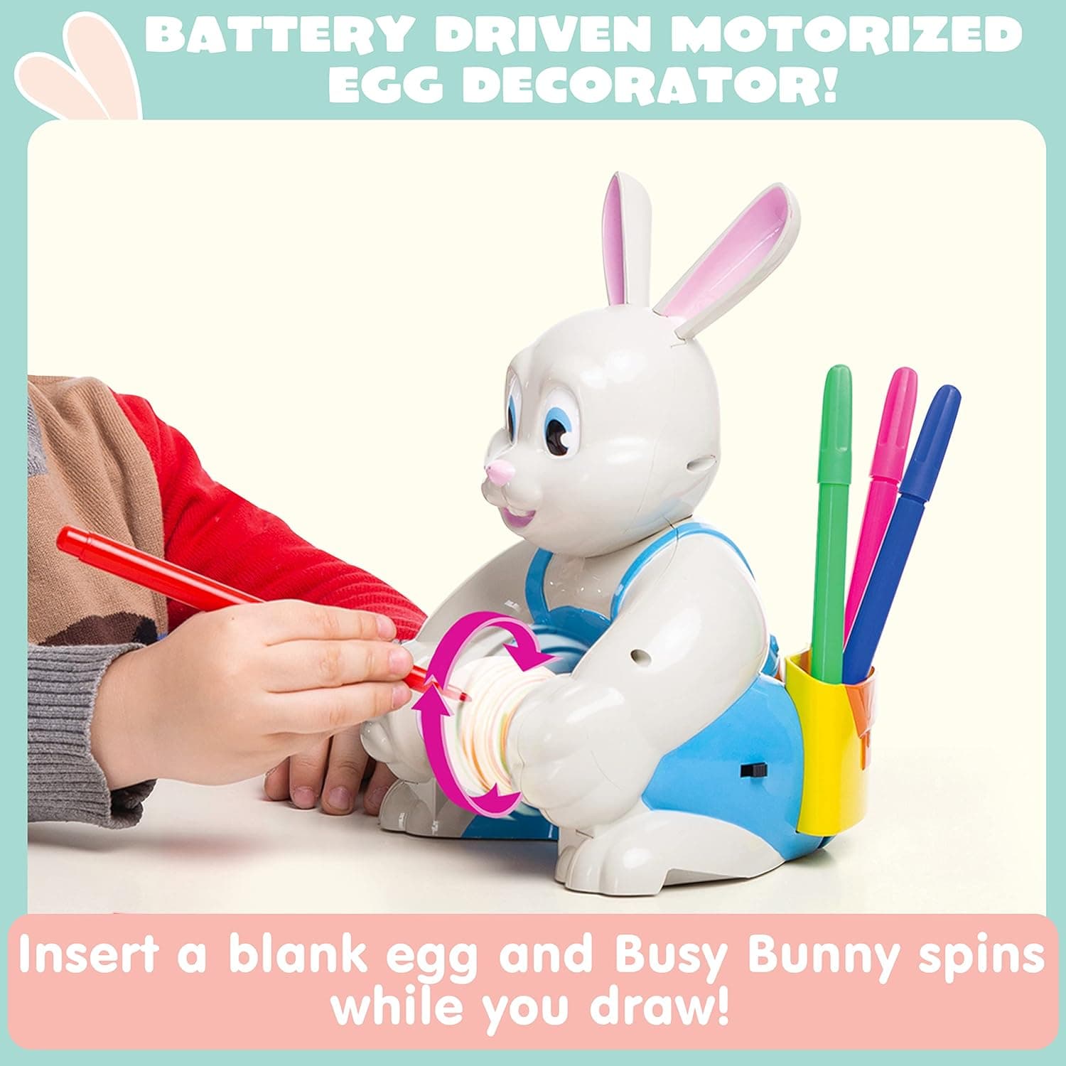 JOYIN Motorized Easter Egg Decorator Kit with Egg Spinner and 10 Markers thumbnail 2