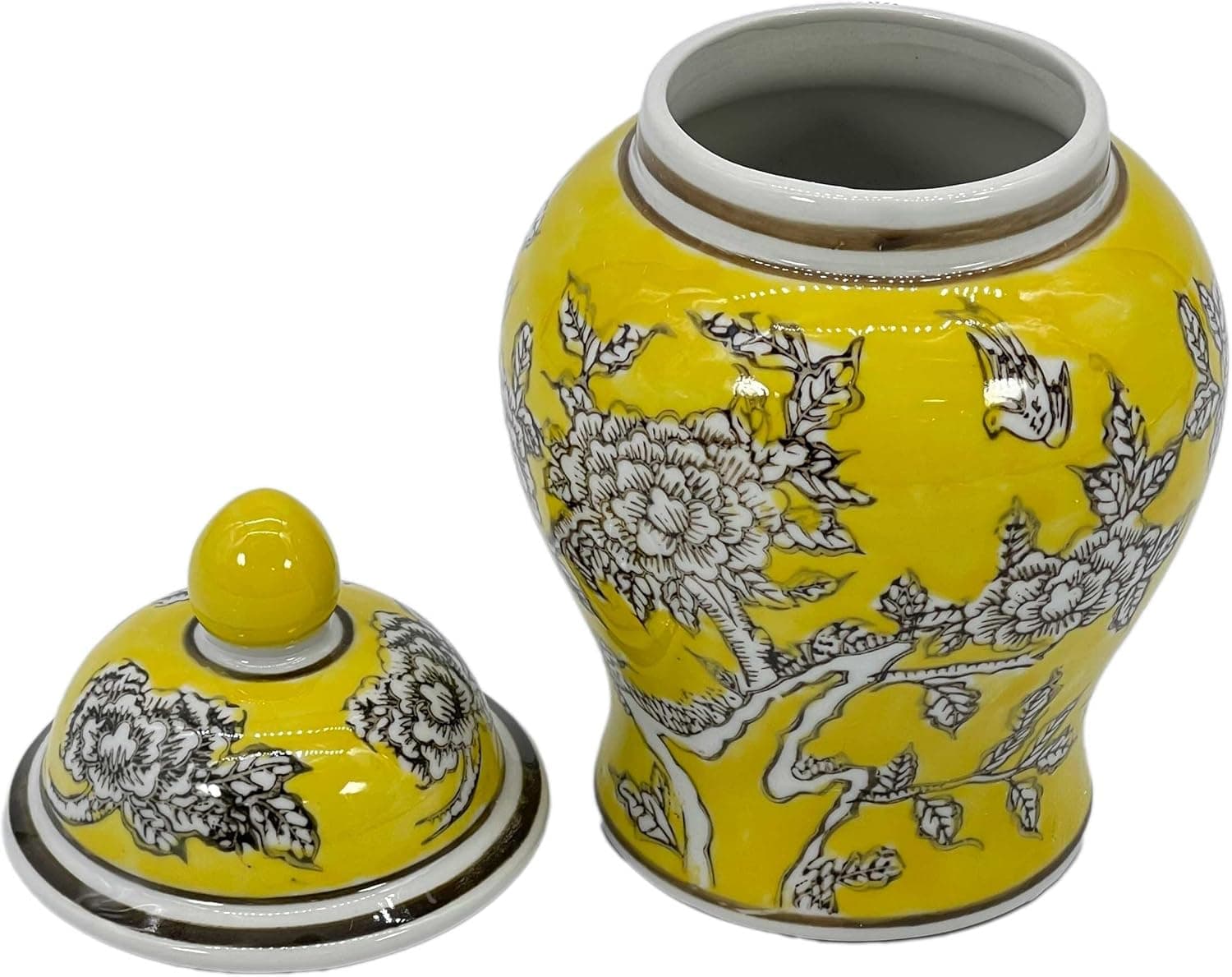 8" Ceramic Ginger Jar w/Lid - Classic Chinese Style Porcelain Jar Tea Storage for Home Decor Decorative Centerpiece Vintage Accent Antique Vase Jingdezhen (Yellow) : Home &amp; Kitchen thumbnail 5