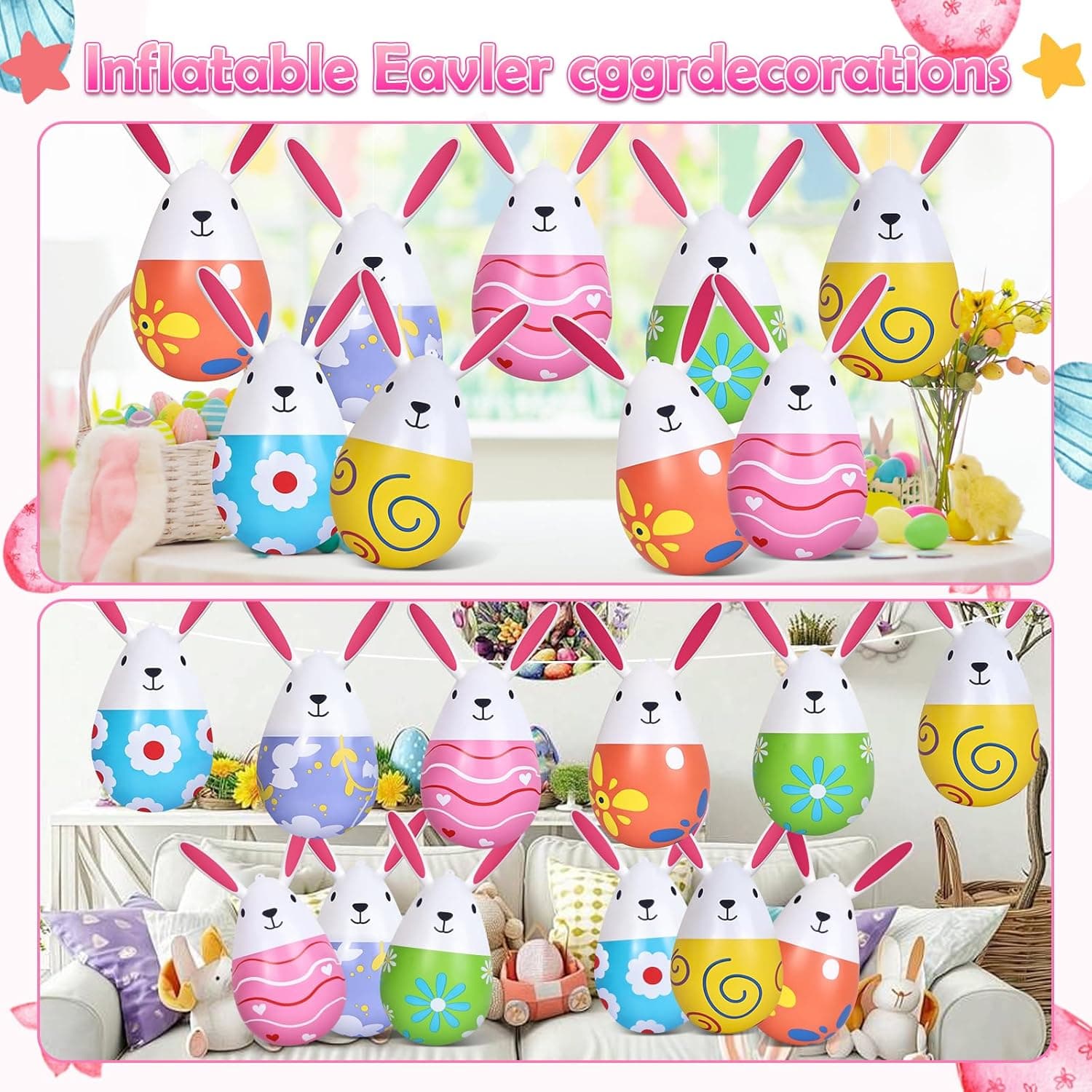 12 Pack 18 Inch Inflatable Easter Eggs with Rabbit Shapes thumbnail 3