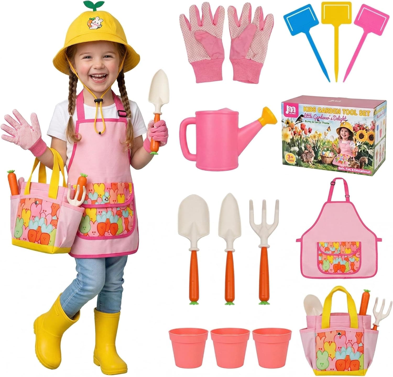Kids Gardening Outdoor Tools Set with Sun Protective Hat & Bunny Apron — Spring Gift Ideas gift idea