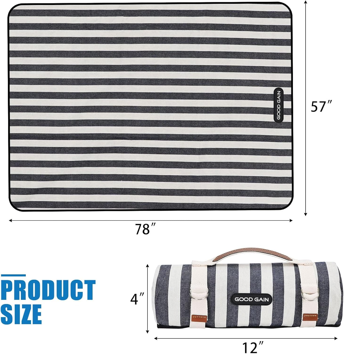 Waterproof Picnic Blanket with Carry Strap - Extra Large Aegean Blue thumbnail 4