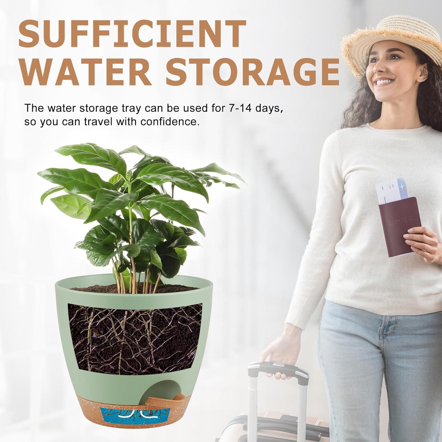 QRRICA Self-Watering Plant Pots Set of 6 - Green thumbnail 5