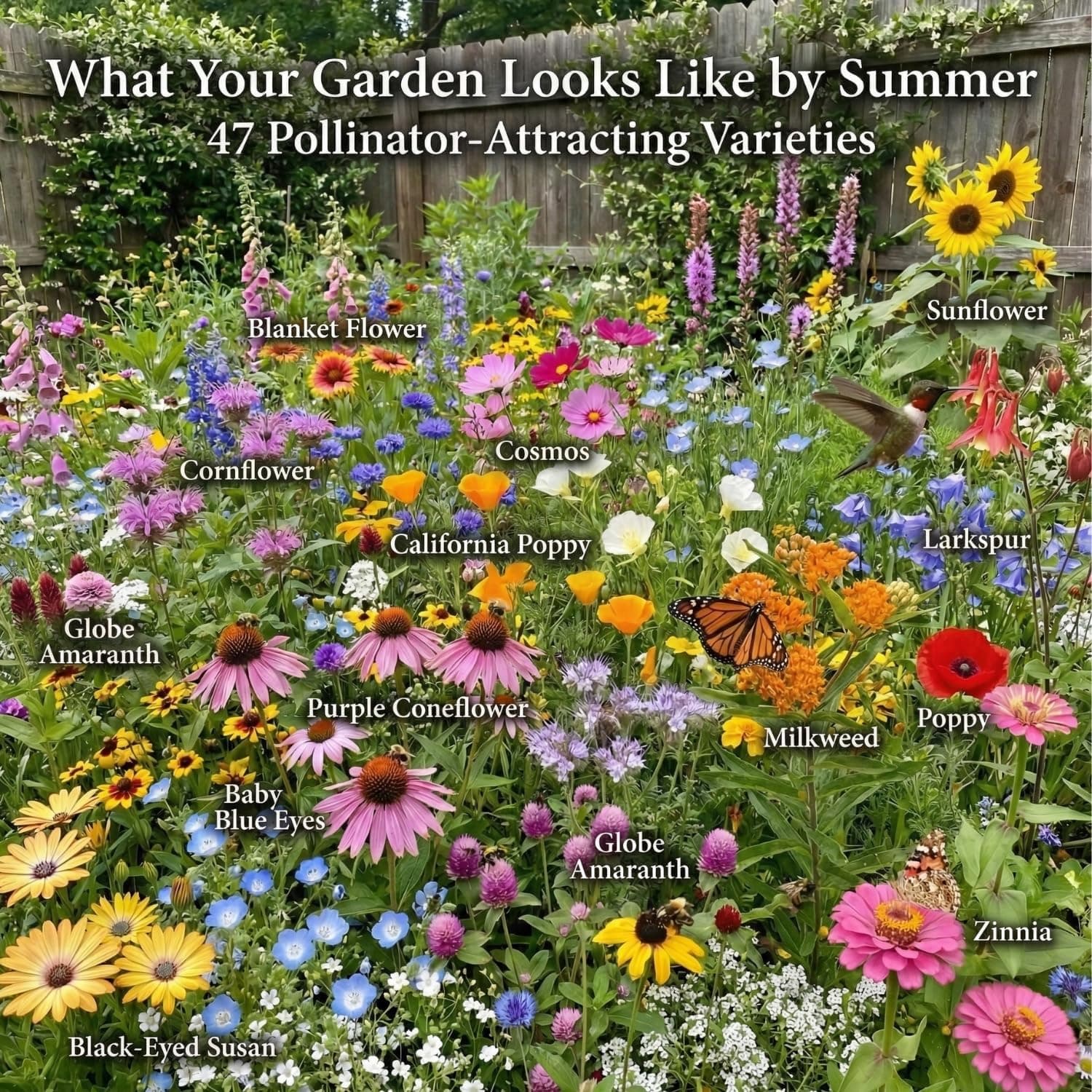 Seedboy Wildflowers for Pollinators Seed Mix – 2 oz Bulk Wildflower Seeds - 40,000+ Non-GMO Seeds for Bees Butterflies Hummingbirds – 47 Varieties of Annual &amp; Perennial Wild Flowers for Planting (2oz) : Patio, Lawn &amp; Garden thumbnail 3