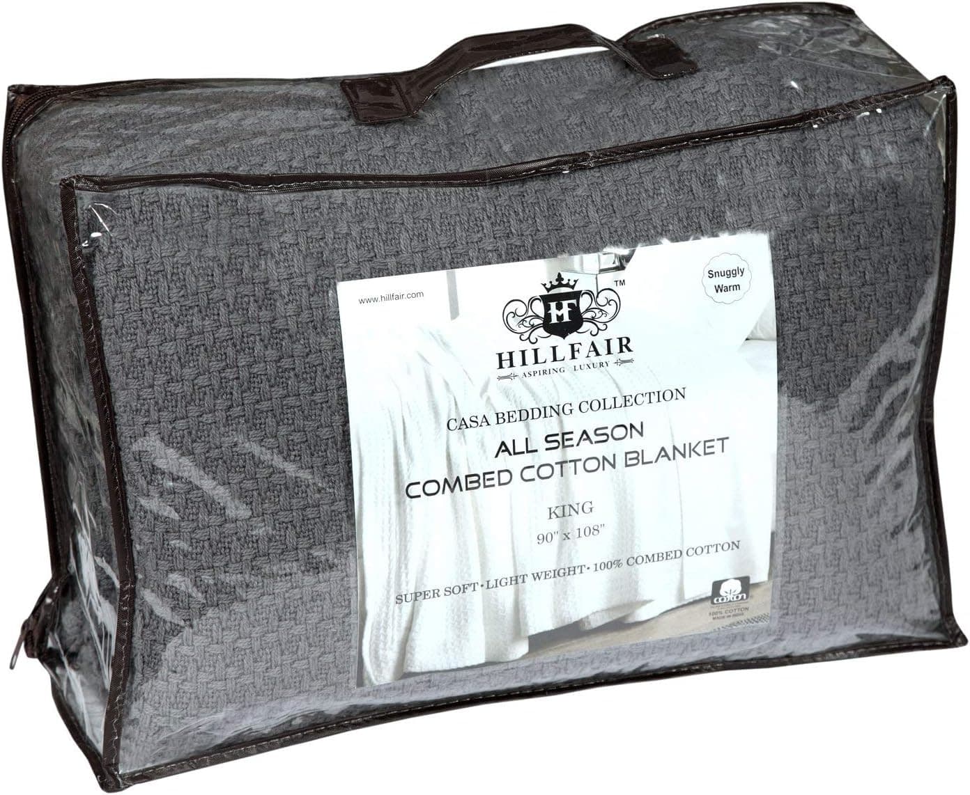 HILLFAIR 100% Combed Cotton Blanket– California King Size Bed Blanket – Warm Soft All Season Breathable Blankets – 102 x 108 inch Extra Large Oversized California King Cotton Blankets for Bed- Grey : Home &amp; Kitchen thumbnail 3