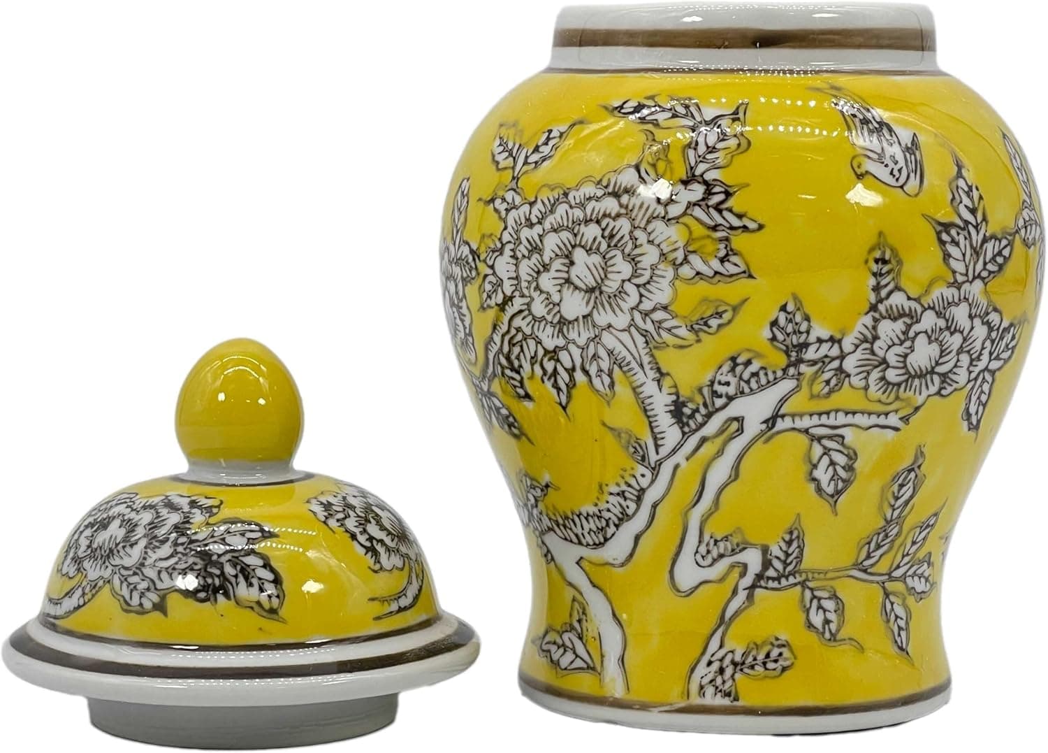 8" Ceramic Ginger Jar w/Lid - Classic Chinese Style Porcelain Jar Tea Storage for Home Decor Decorative Centerpiece Vintage Accent Antique Vase Jingdezhen (Yellow) : Home &amp; Kitchen thumbnail 4