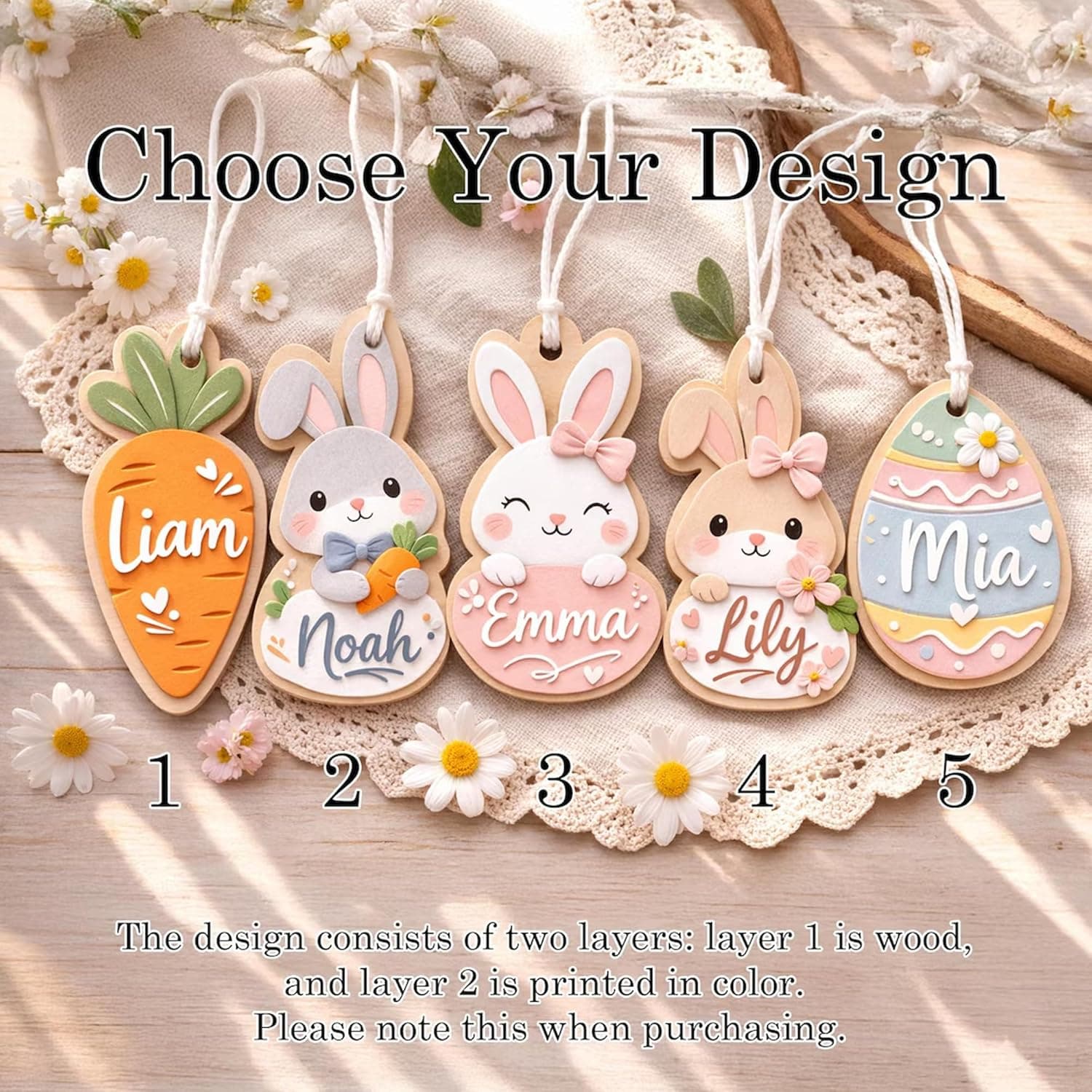 Famitrendz Personalized Carrot Easter Basket Tag, Custom Easter Name Tags for Grandkids, Basket Bunny Ear Tags, Spring Decoration, Gift for Easter thumbnail 2