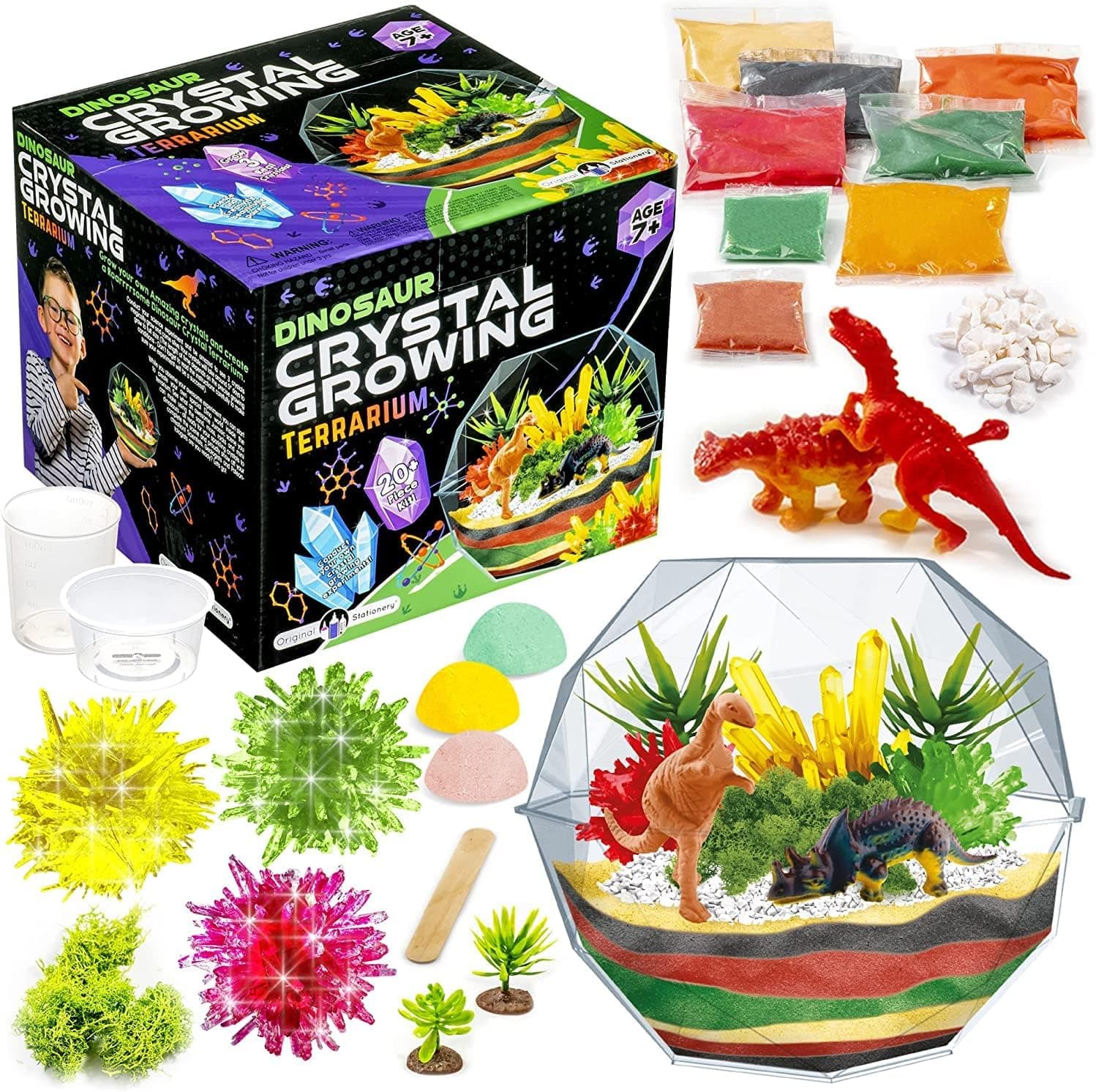 Original Stationery Dinosaur Crystal Growing Kit - Multicolor, 17-Piece, Ages 7 &amp; Up - DIY Science Terrarium Kit with Moss &amp; Dino Figures - Grow Your Own Crystals - Boys Birthday Gifts : Toys &amp; Games — Easter Gifts gift idea