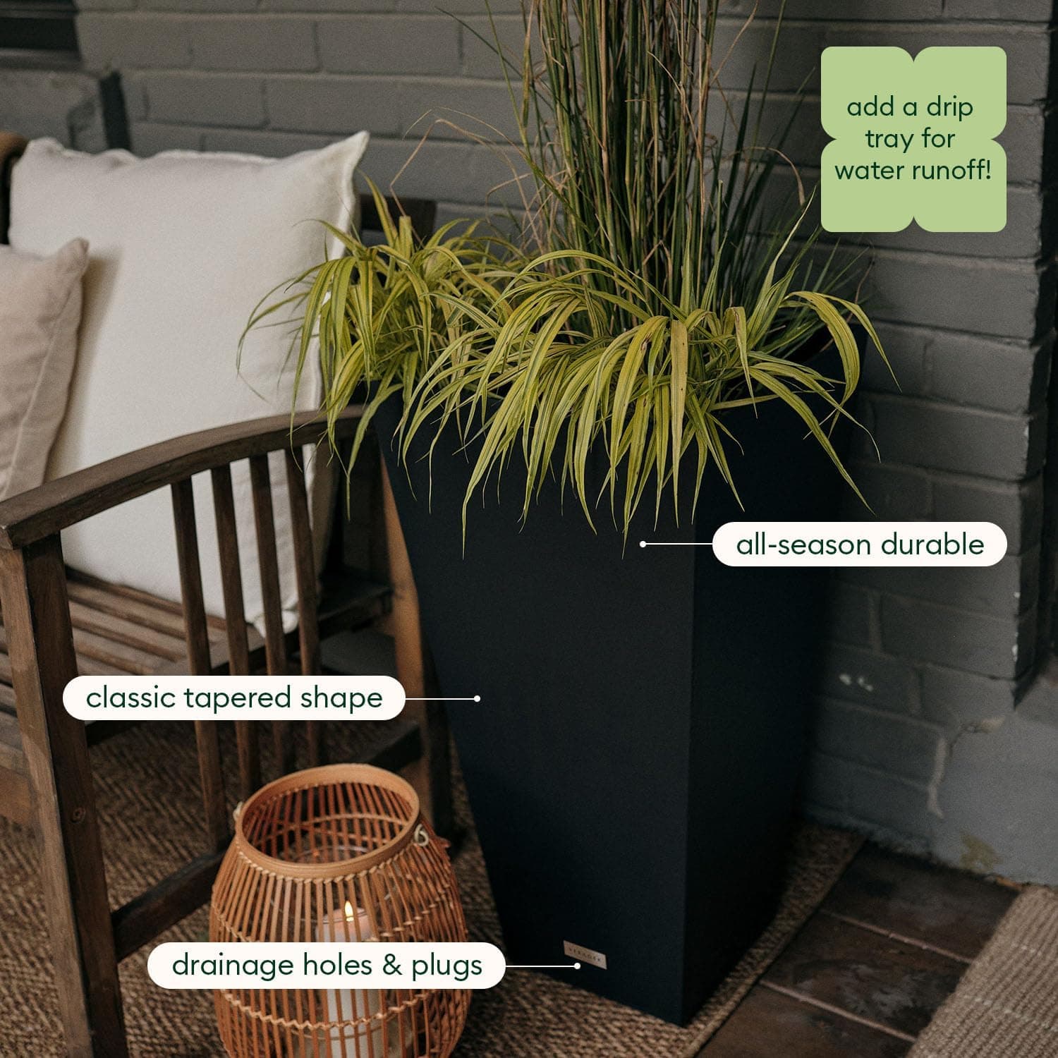 Veradek V-Resin Indoor/Outdoor Taper Planter, Set of 2 (30 inch, Black) thumbnail 5