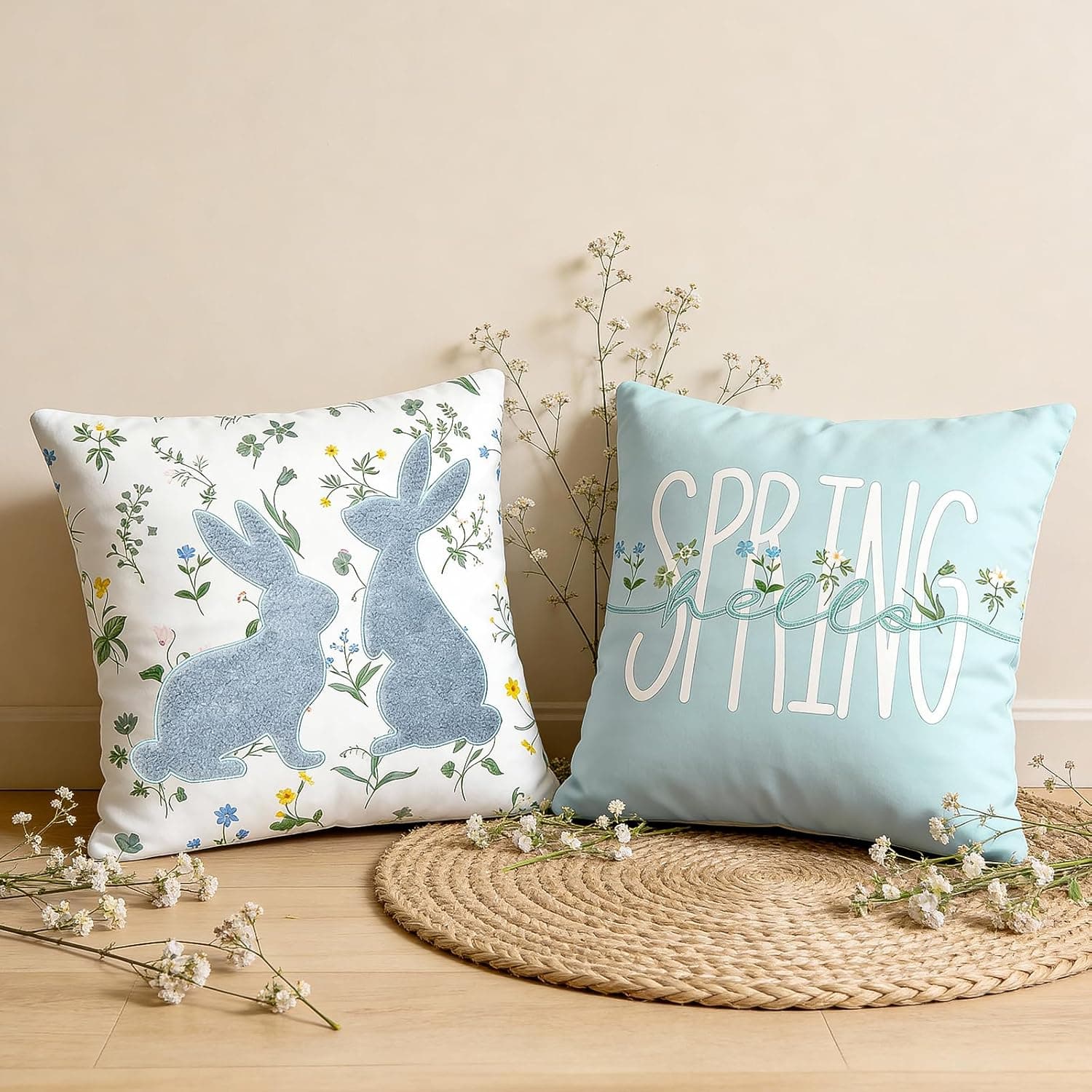 Easter Pillow Covers Set of 2 - 18x18 Inch Spring Bunny Farmhouse Throw Pillows thumbnail 3