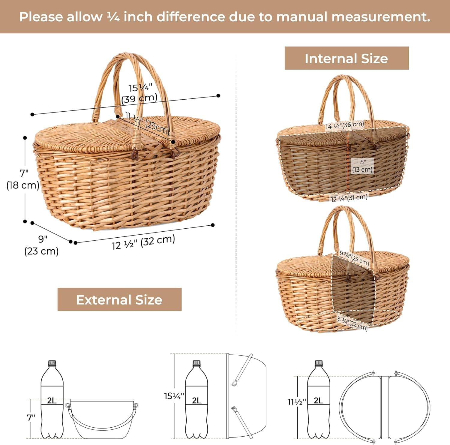 GRANNY SAYS Picnic Basket, Wicker Basket with Insulated Cooler, Woven Cute Basket with Handle, Storage Basket with Washable Lining &amp; Dual-Flid Lid, Natural Willow Picnic Hamper : Patio, Lawn &amp; Garden thumbnail 2
