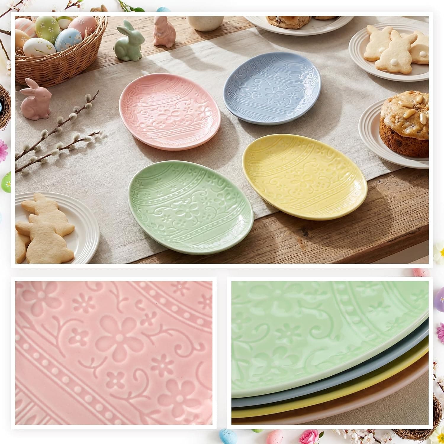 Havawish 4 Pack Easter Pastel Ceramic Dessert Plates thumbnail 3