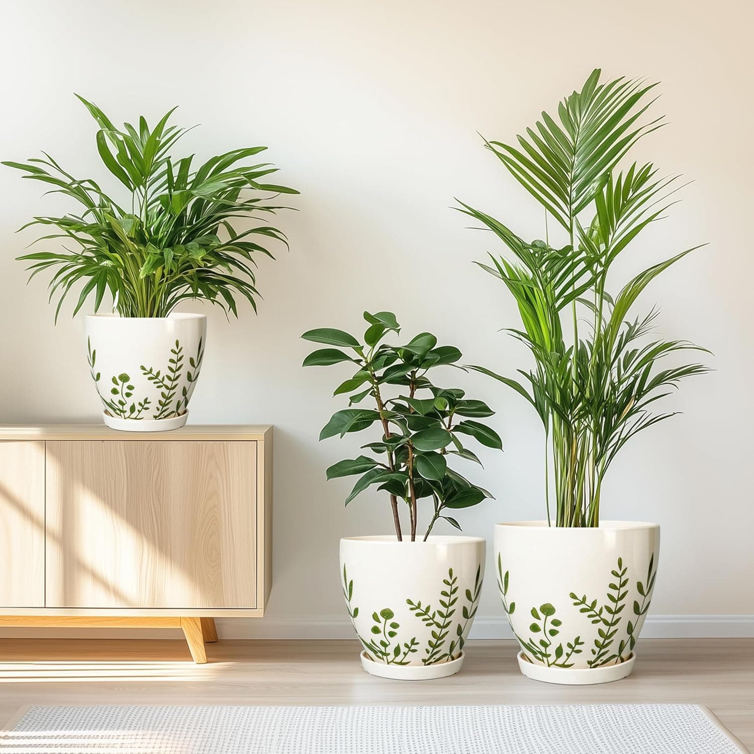 MPotTo Ceramic Plant Pots - Set of 3 Boho Planters with Drainage Saucers thumbnail 2