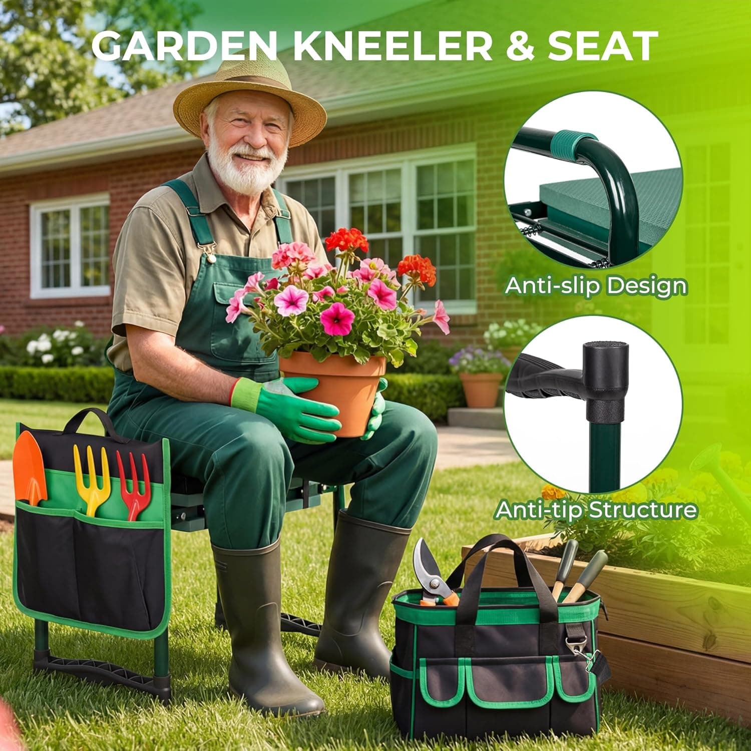 Walensee Foldable Garden Kneeler and Seat with Tool Bag thumbnail 4