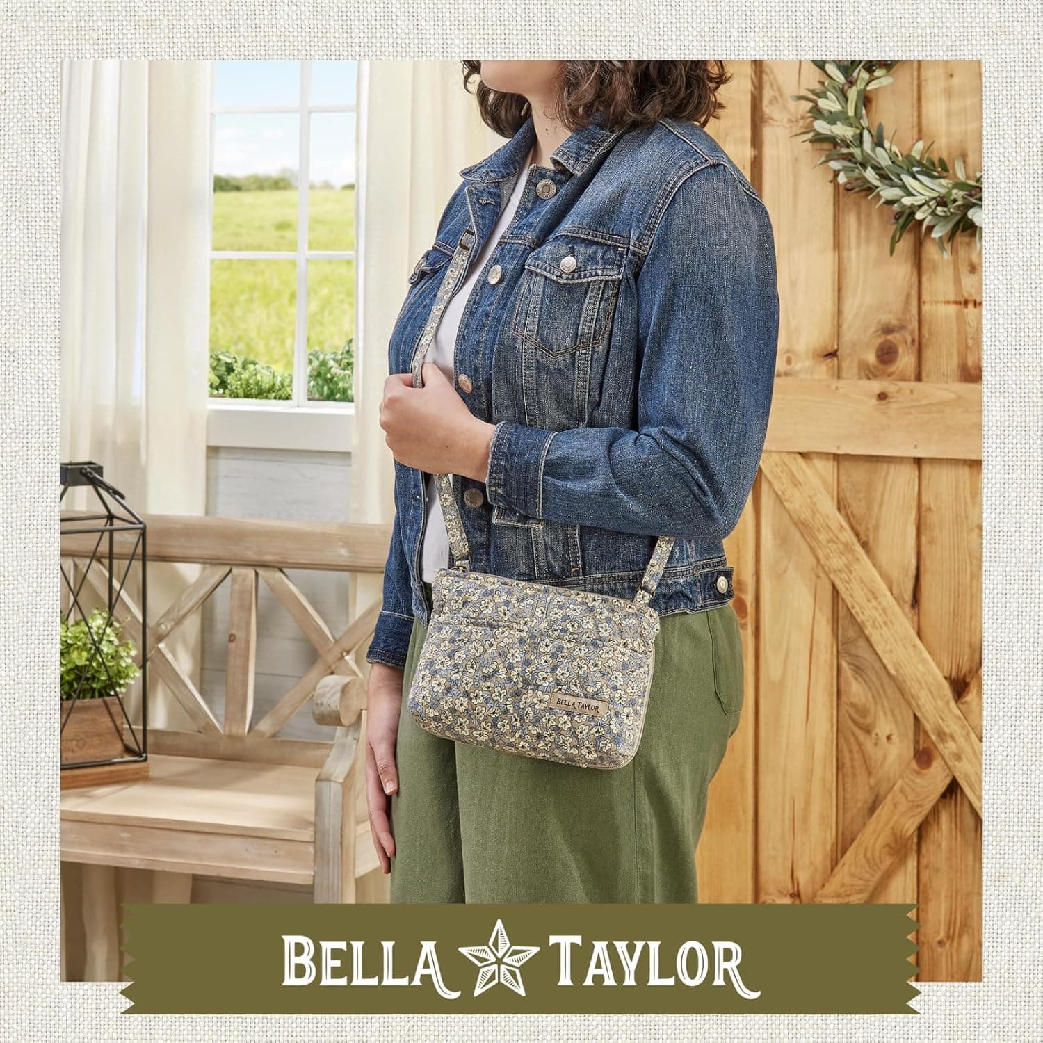 Bella Taylor Essentials Crossbody Purse with Built In Wallet, Quilted Cotton Khaki Floral: Handbags: Amazon.com thumbnail 2