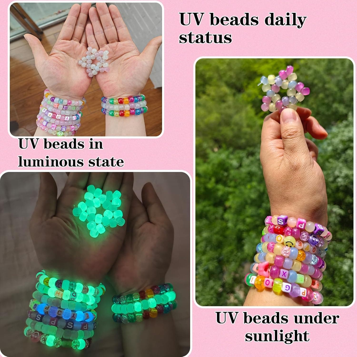 5 Boxes Bracelet Making Kit with Pony Beads - UV Color Changing & Glow-in-Dark thumbnail 4