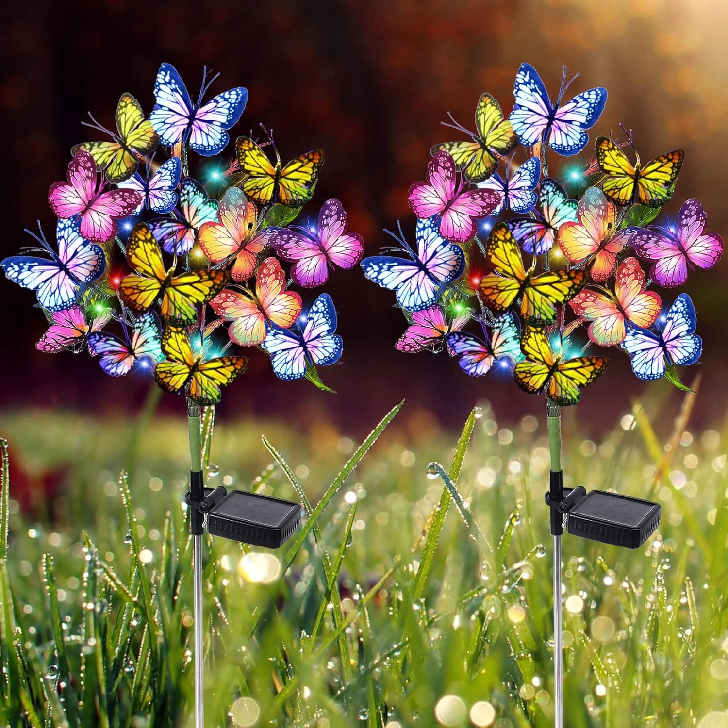 Solar Garden Lights - Butterfly & Flower Design (2 Pack) image 1