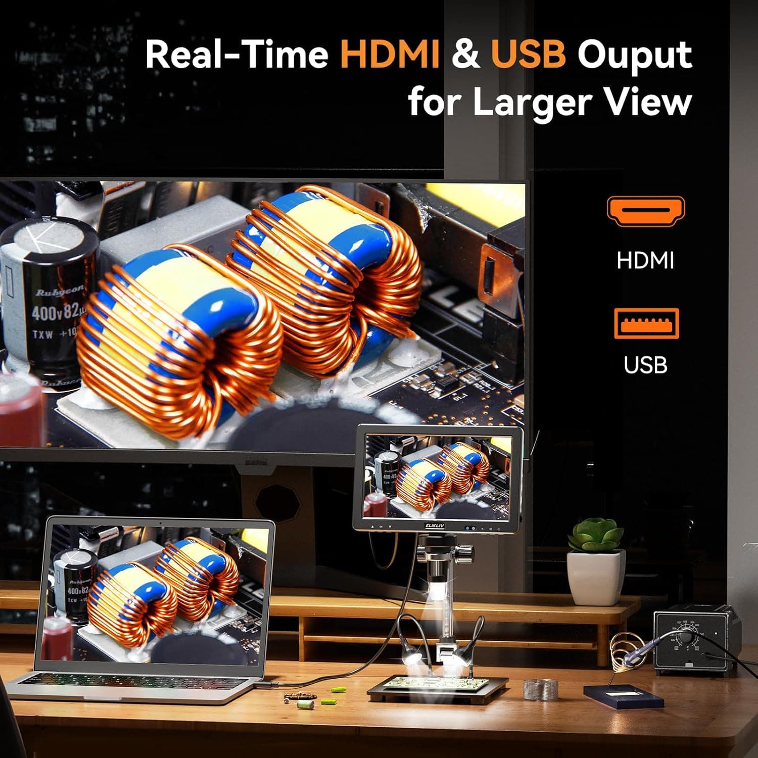 Elikliv EDM9 Max Digital Microscope - 20MP 10.1" 1500X HD with HDMI thumbnail 4