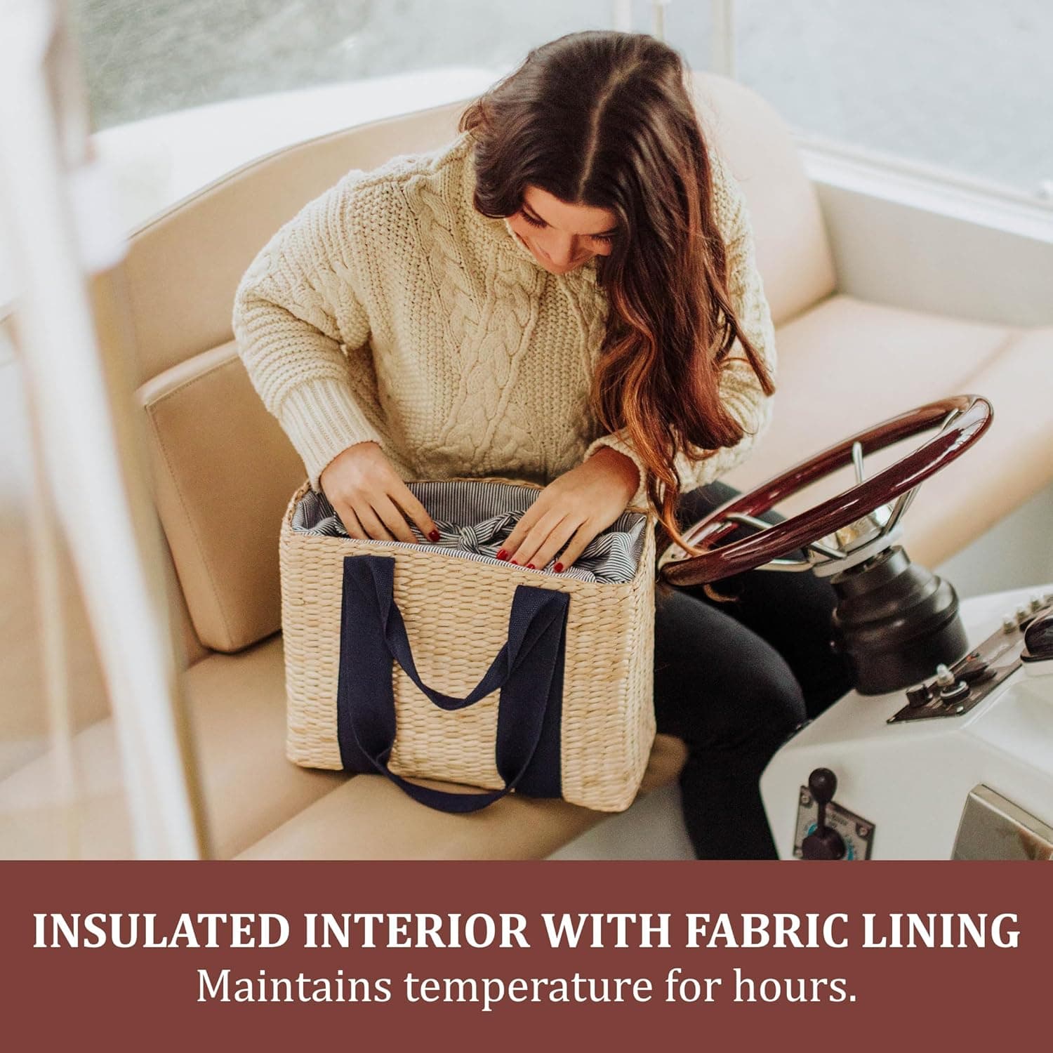 Picnic TIME Parisian Picnic Basket - Beige with Navy Blue Accents thumbnail 3