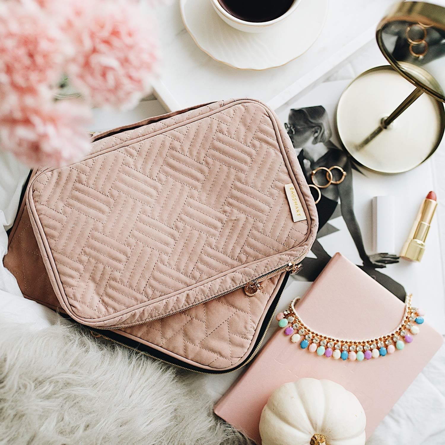 BAGSMART Jewelry Organizer Case Large Travel Jewelry Storage Bag for Necklace, Earrings, Rings, Bracelet, Soft Pink : Clothing, Shoes &amp; Jewelry thumbnail 2