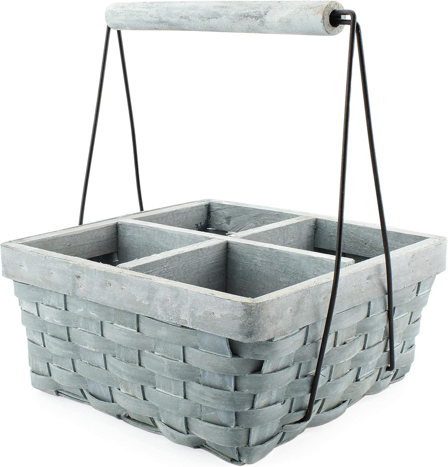AuldHome Design Wood Basket Caddy - Gray Washed 4-Compartment Organizer image 1