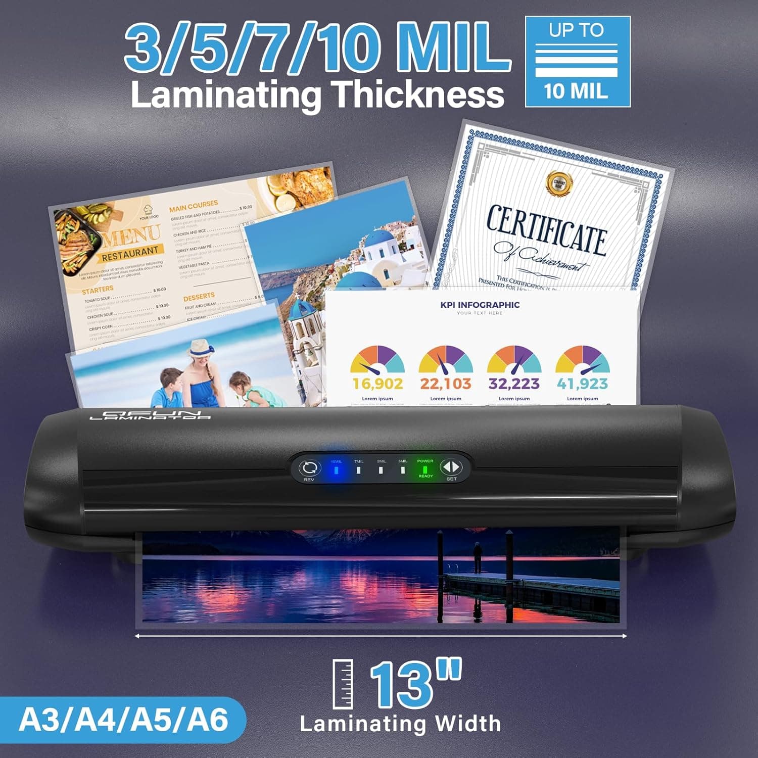 3-10 Mil Commercial Laminator Machine with Laminating Sheets, 4-Roller Jam-Free Thermal Laminator Machine 11x17, Fast Warm-up 13 Inch Laminating Machine, Hot Lamination Machine for Office School Home : Office Products thumbnail 2