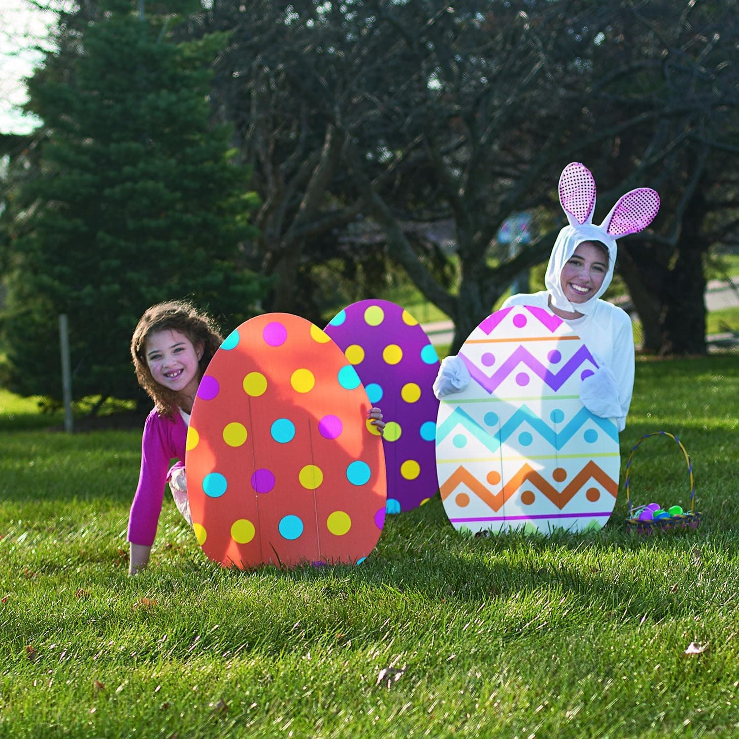 Fun Express Jumbo Easter Eggs Yard Signs 4-Pack - Large 18x24.5 Outdoor Easter Decorations with Stakes | Weather-Resistant Egg Hunt Signs for Front Yard, Lawn &amp; Garden Party Decor : Patio, Lawn &amp; Garden thumbnail 4