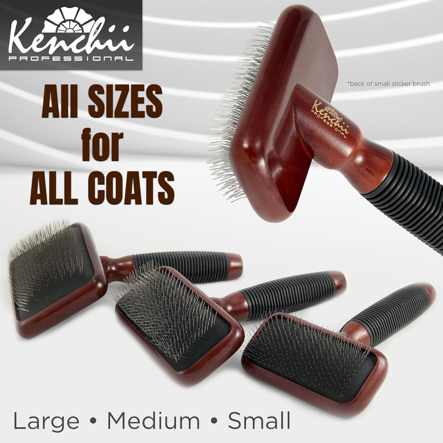 Kenchii Slicker Brush for Dogs, Professional Dog Grooming Brush for Loose Fur, Tangles, Long Short Haired, Stainless Steel Pins, Maplewood Handle, Large thumbnail 3