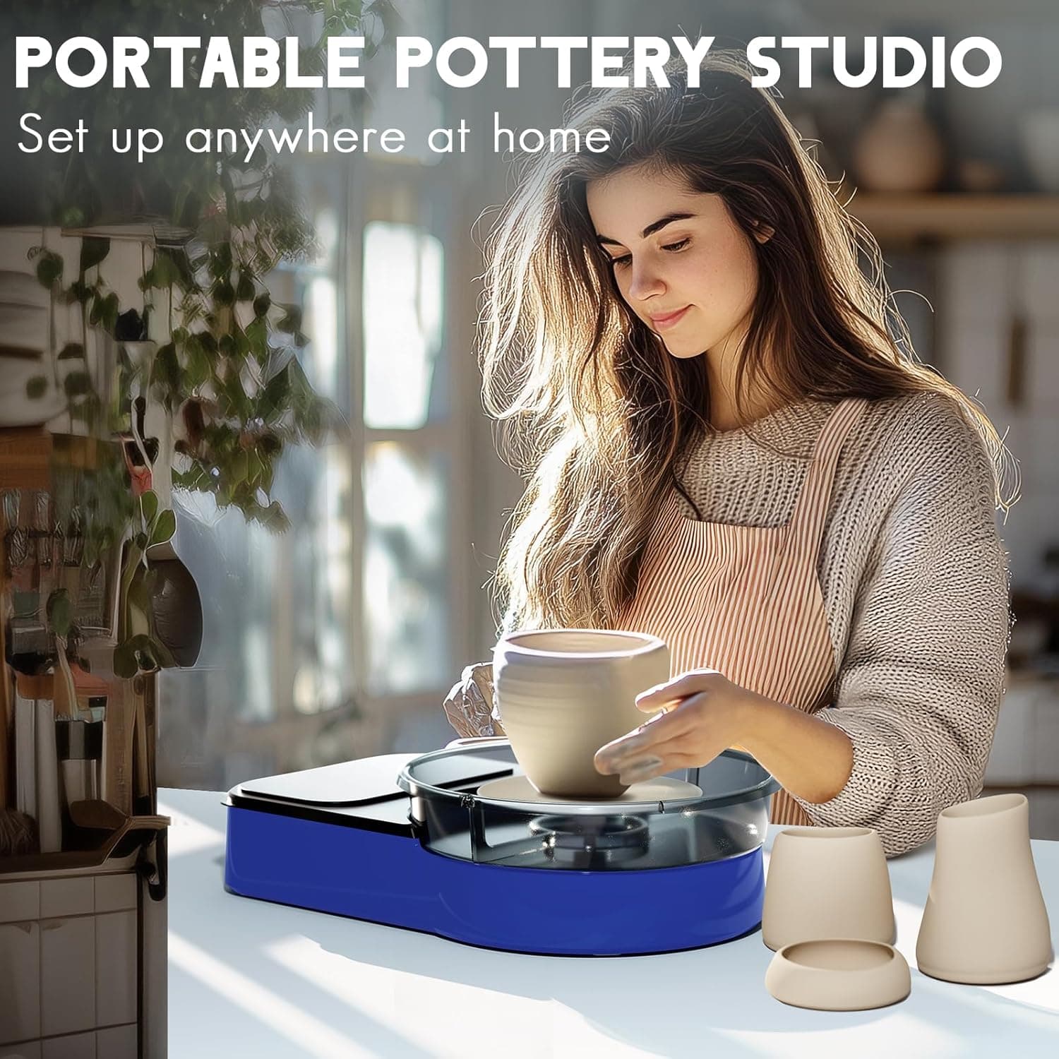 Catcrafter Pottery Wheel for Kids Adult and Beginners - Complete Pottery Set for Teens with 6" Turntable, 2.2lb Clay, Art Supplies Sculpting Tools, Craft Gifts for Teens Adults (Blue) thumbnail 5