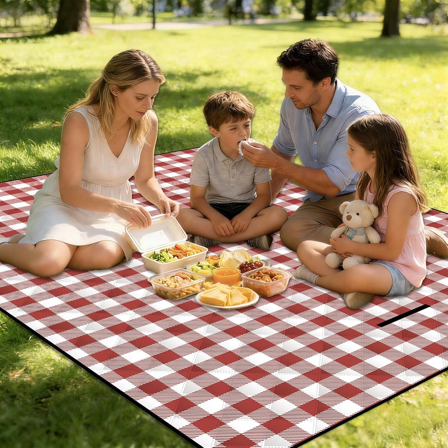 Large Cute Gingham Picnic Blanket - 79" x 60" Waterproof Beach Mat thumbnail 4