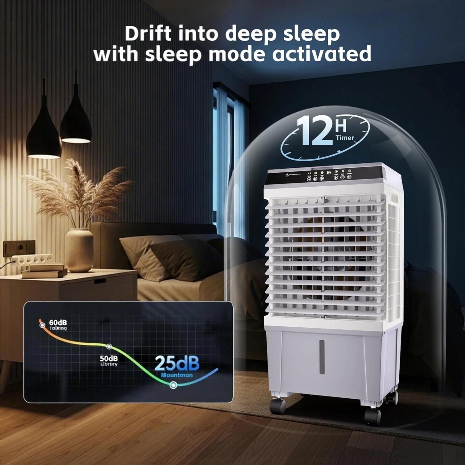 Swamp Cooler,1800CFM Air Cooler with 5.3 Gal Water Tank, 2 Modes 3 Speeds,l,6 Ice Boxes,120°Oscillation,12H Timer, Evaporative Air Cooler for Indoor,Home,Office,Kitchen,Bedroom : Home &amp; Kitchen thumbnail 4