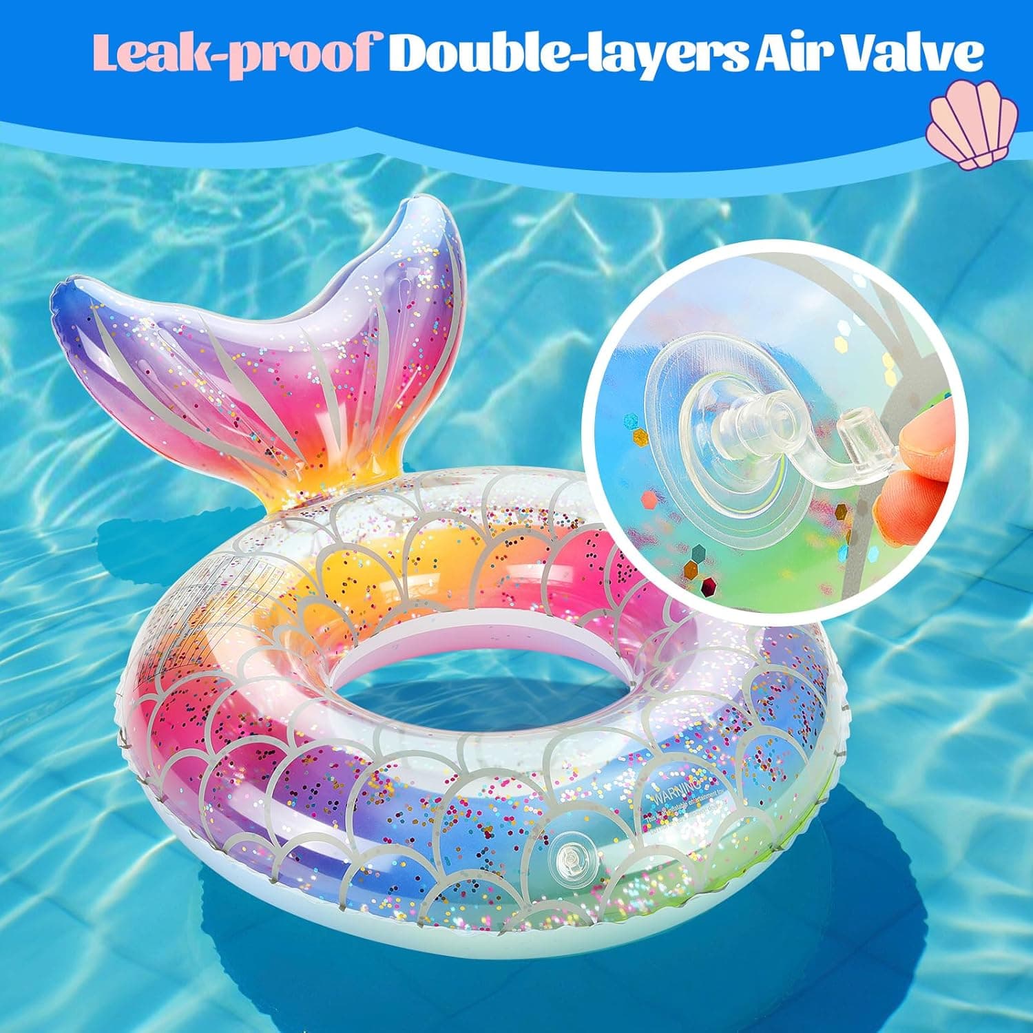MoKo Inflatable Swimming Ring, Children Cute Pool Float Tube Decorations Swim Tubes Outdoor Pool Beach Water Floats Party Supplies Kids Floaties, Rainbow Silver Scales : Toys &amp; Games thumbnail 3