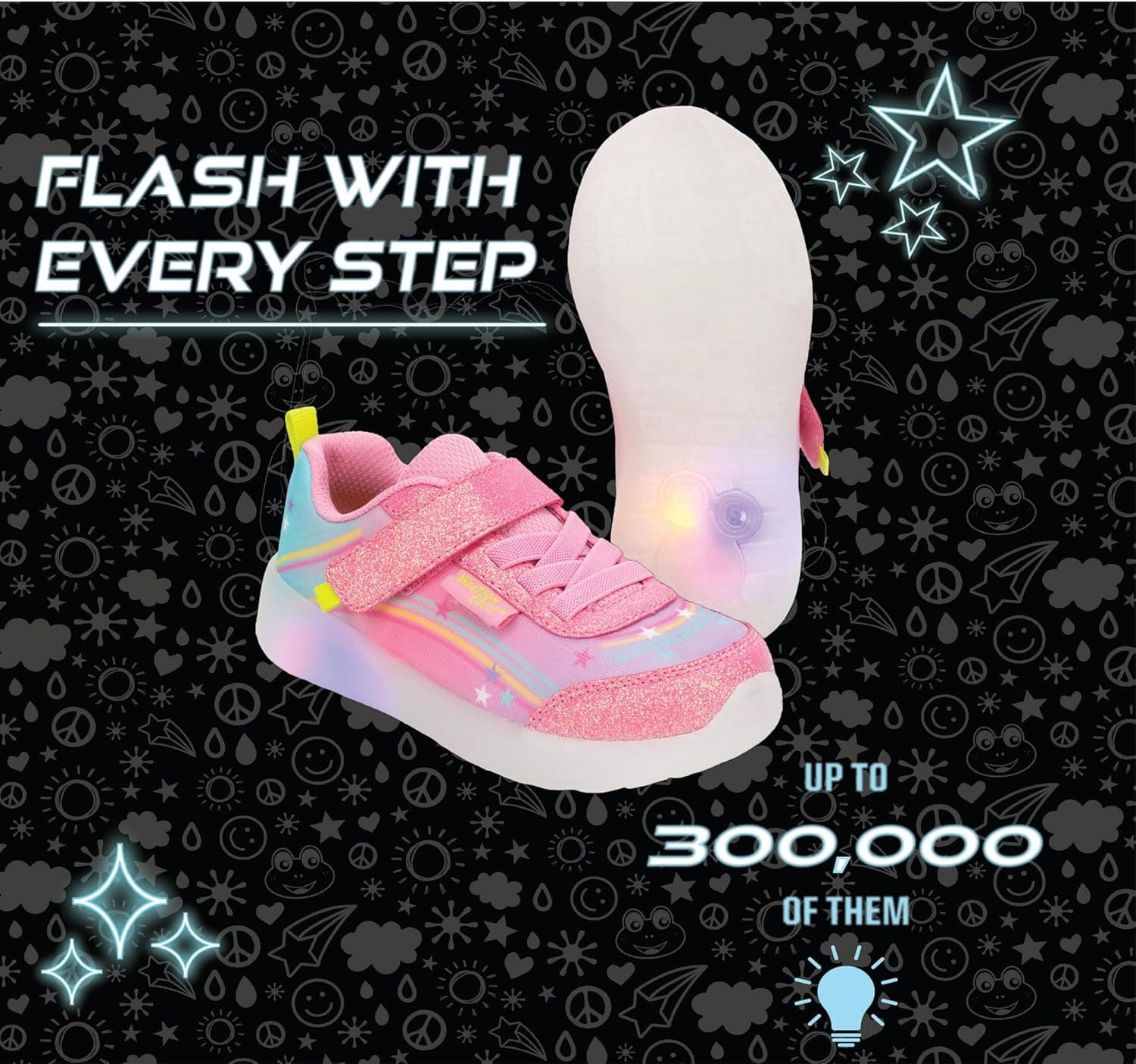 Western Chief Kids Lighted Flash Feet Sneakers – Breathable Mesh Shoes with Flashing Lights, Adjustable Strap, and Slip-Resistant Outsole for Active Boys and Girls, Pink, 1 | Sneakers thumbnail 4