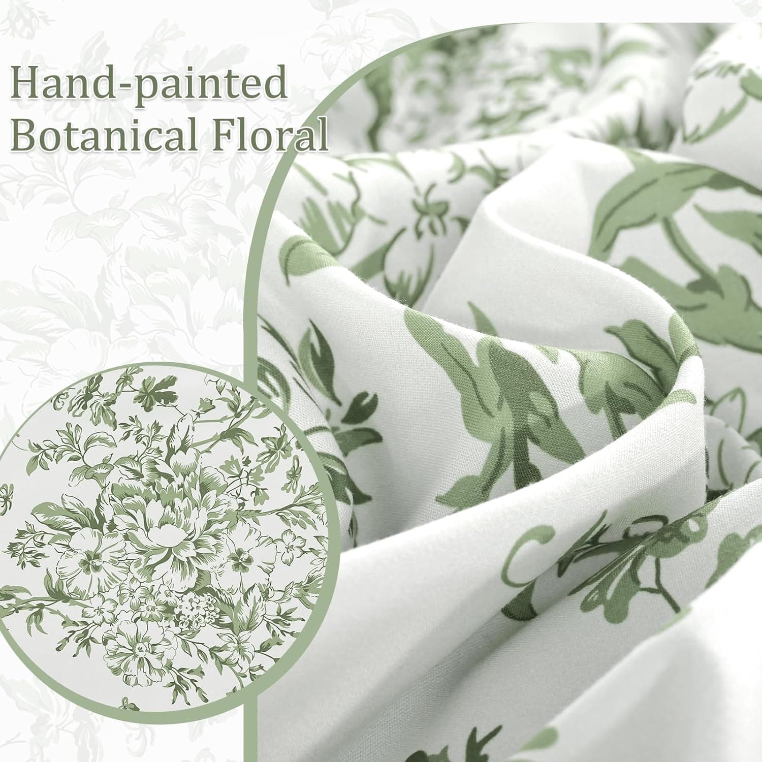 WONGS BEDDING 8 Pieces Queen Size Comforter Set Green, Sage Green Floral Bed in a Bag Comforter Sets, Soft Reversible Botanical Flowers Bedding Sets for All Season (90"x90") : Home &amp; Kitchen thumbnail 5