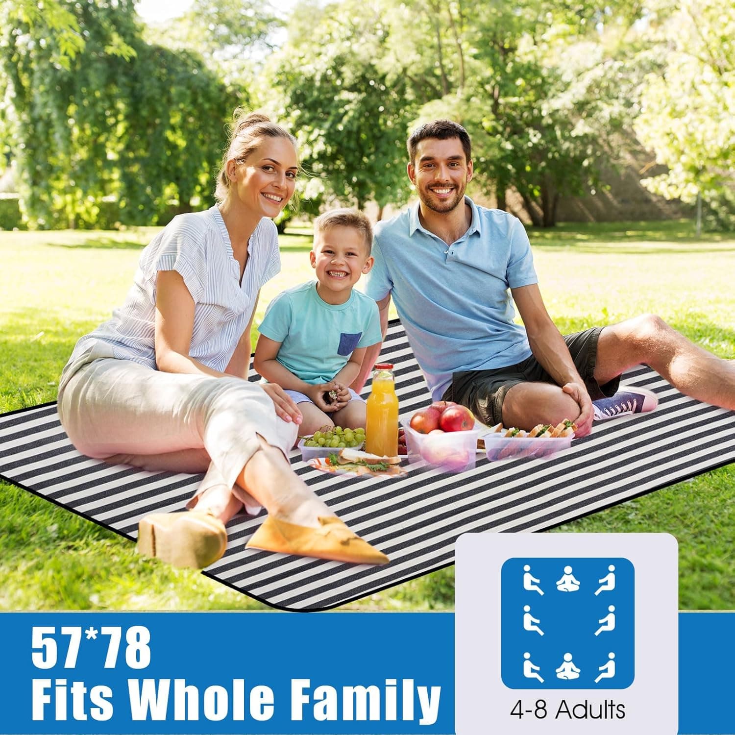 Waterproof Picnic Blanket with Carry Strap - Extra Large Aegean Blue thumbnail 2