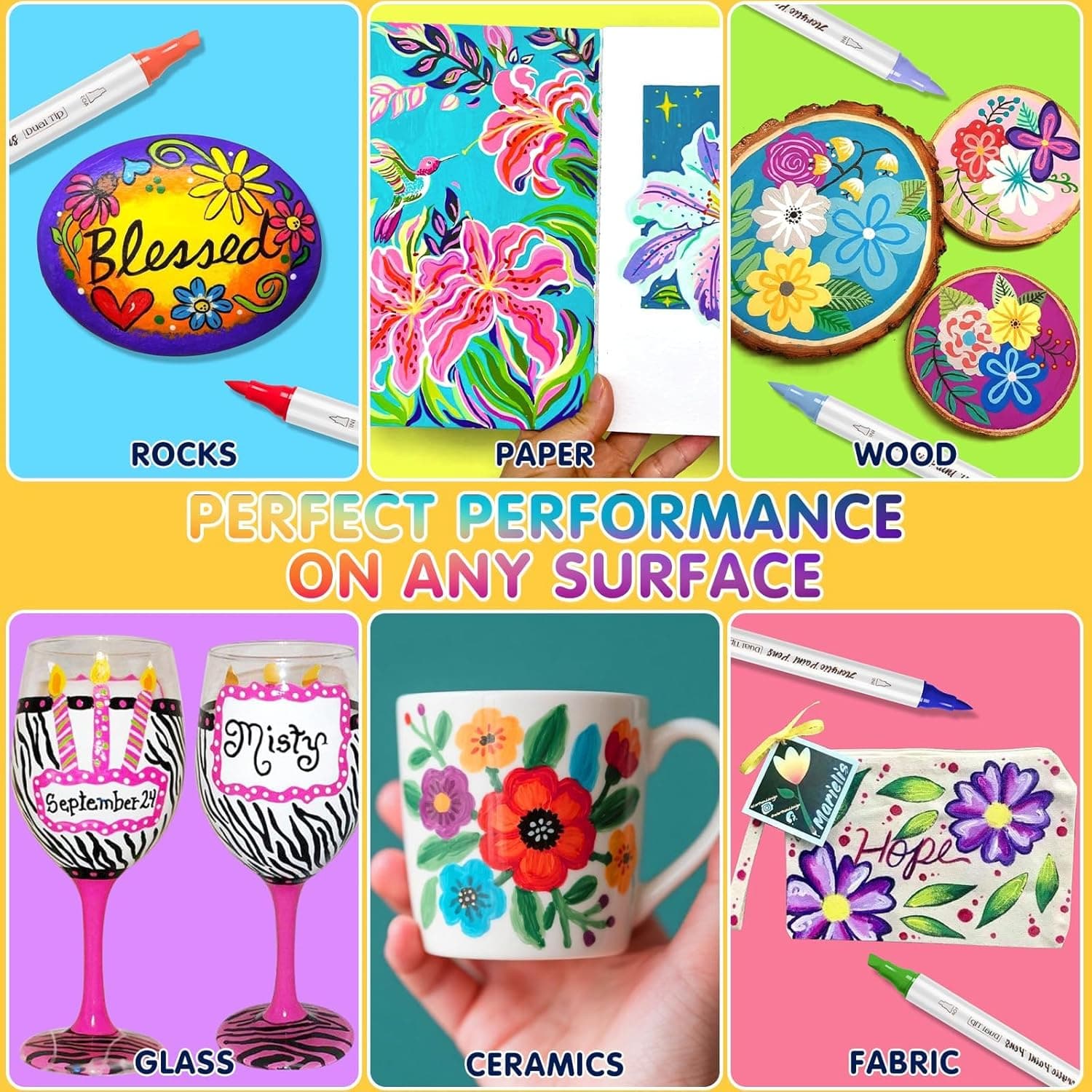 SFAIH 48 Colors Acrylic Paint Markers - Dual Tip Easter Egg Markers, Paint Pens for DIY Crafts Any Surface, Eggs Rock Wood Fabric, Quick Drying Non-Bleed Waterproof [1-5mm Brush &amp; Chisel] : Arts, Crafts &amp; Sewing thumbnail 5