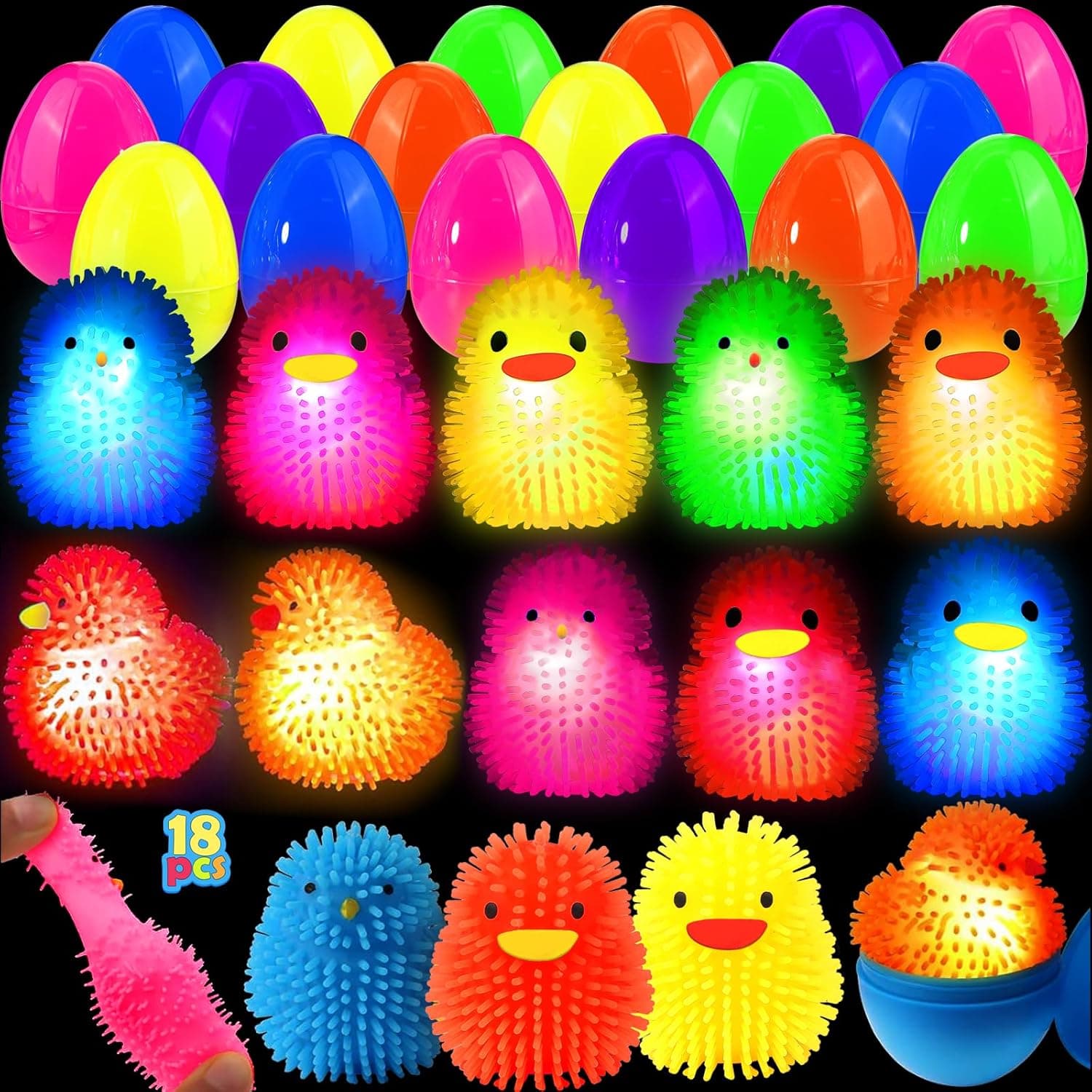 18 Pack Easter Eggs with LED Chick Puffer Balls image 1