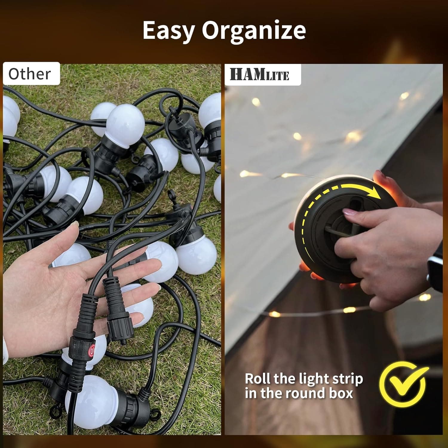 HAMLITE Camping String Lights,2 in 1 Outdoor Waterproof Portable Stowable String Light with 5 Lighting Modes(32.8Ft), USB Camping Lights, Rechargeable String Lights for Yard Hiking,Christmas : Sports &amp; Outdoors thumbnail 3