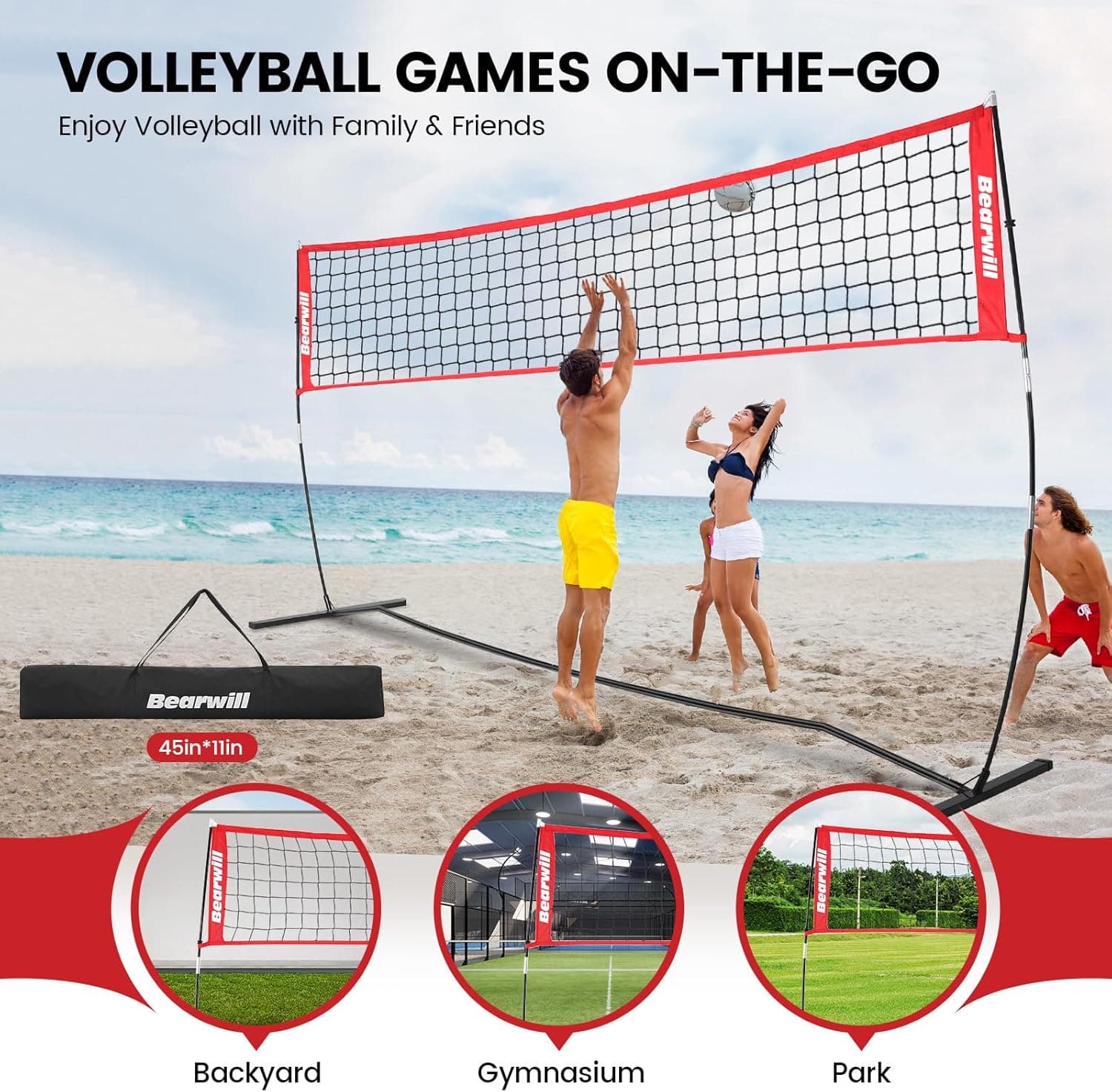 Bearwill 12FT Portable Volleyball Net with Carry Bag thumbnail 5