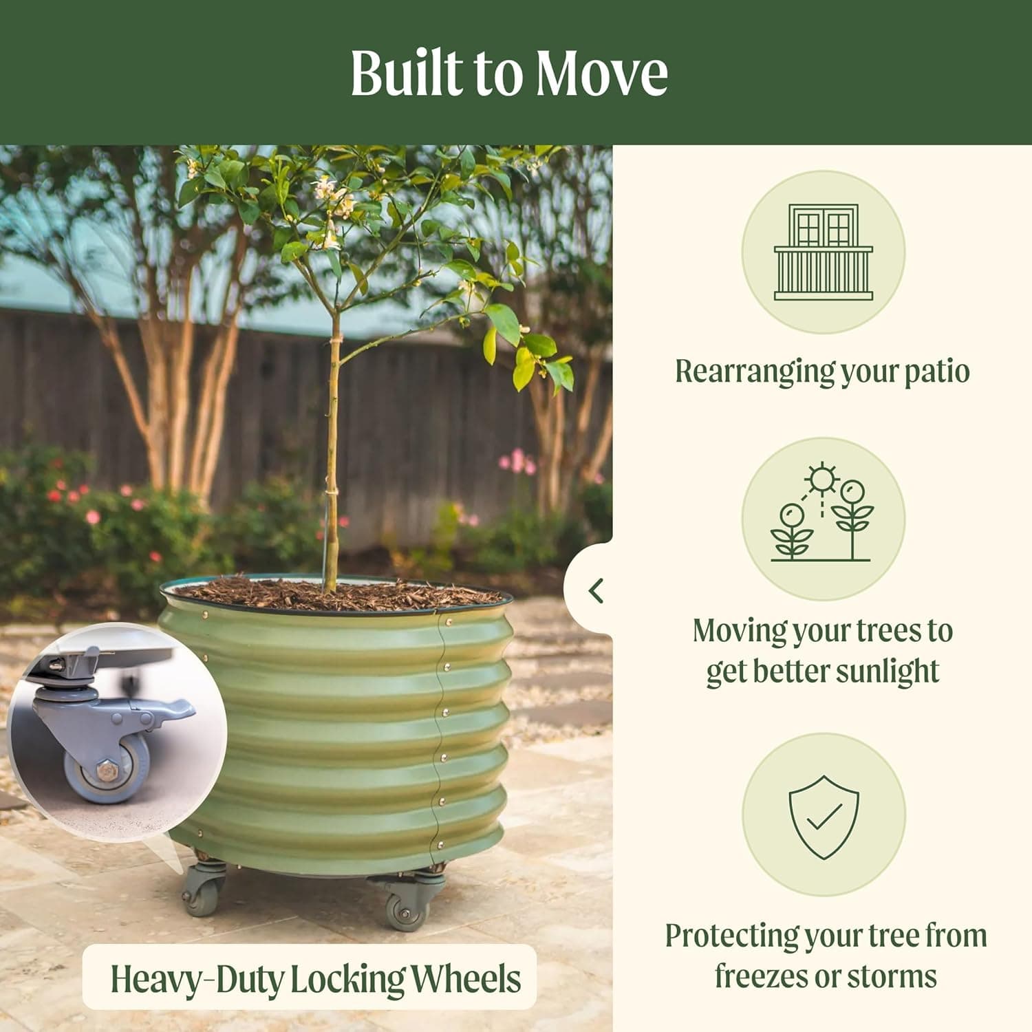 Rolling Metal Citrus Tree Planter, Self-Watering Round Large Pot for Growing Trees Tomatoes Vegetables and Flowers, Raised Garden Bed with Wheels for Porch Patio &amp; Backyard, Single Pack-Modern Gray : Patio, Lawn &amp; Garden thumbnail 2