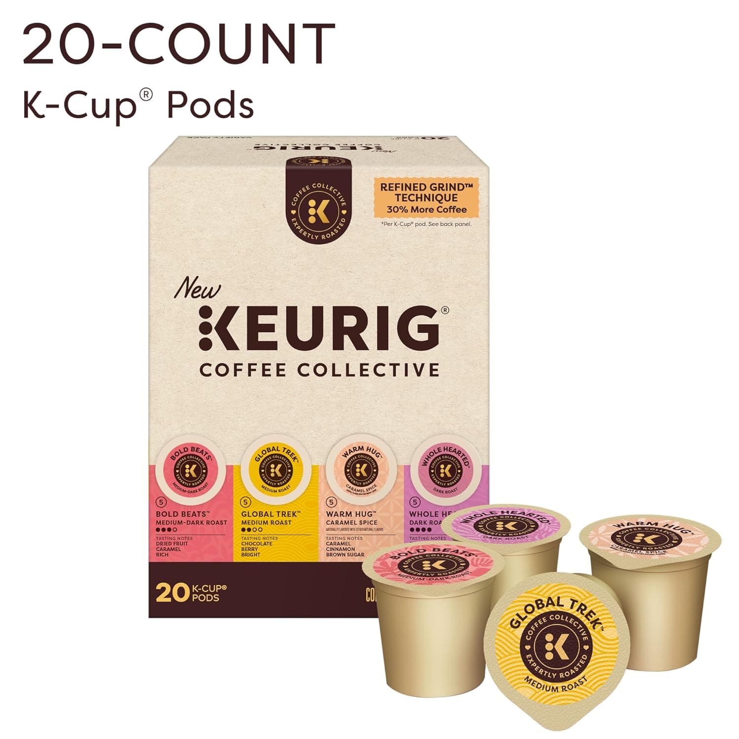 Keurig Coffee Collective Variety Pack, Bold Beats, Global Trek, Warm Hug, Whole Hearted, Single Serve Keurig K-Cup Pods, 20 Count : Grocery &amp; Gourmet Food thumbnail 2