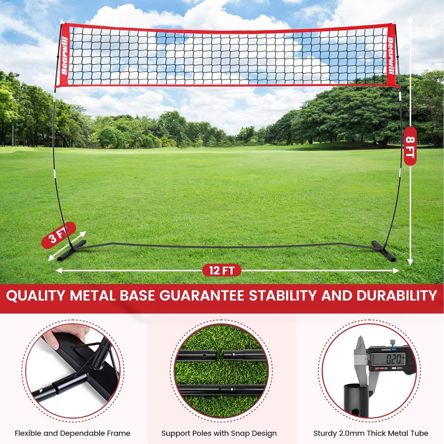 Bearwill 12FT Portable Volleyball Net with Carry Bag thumbnail 4