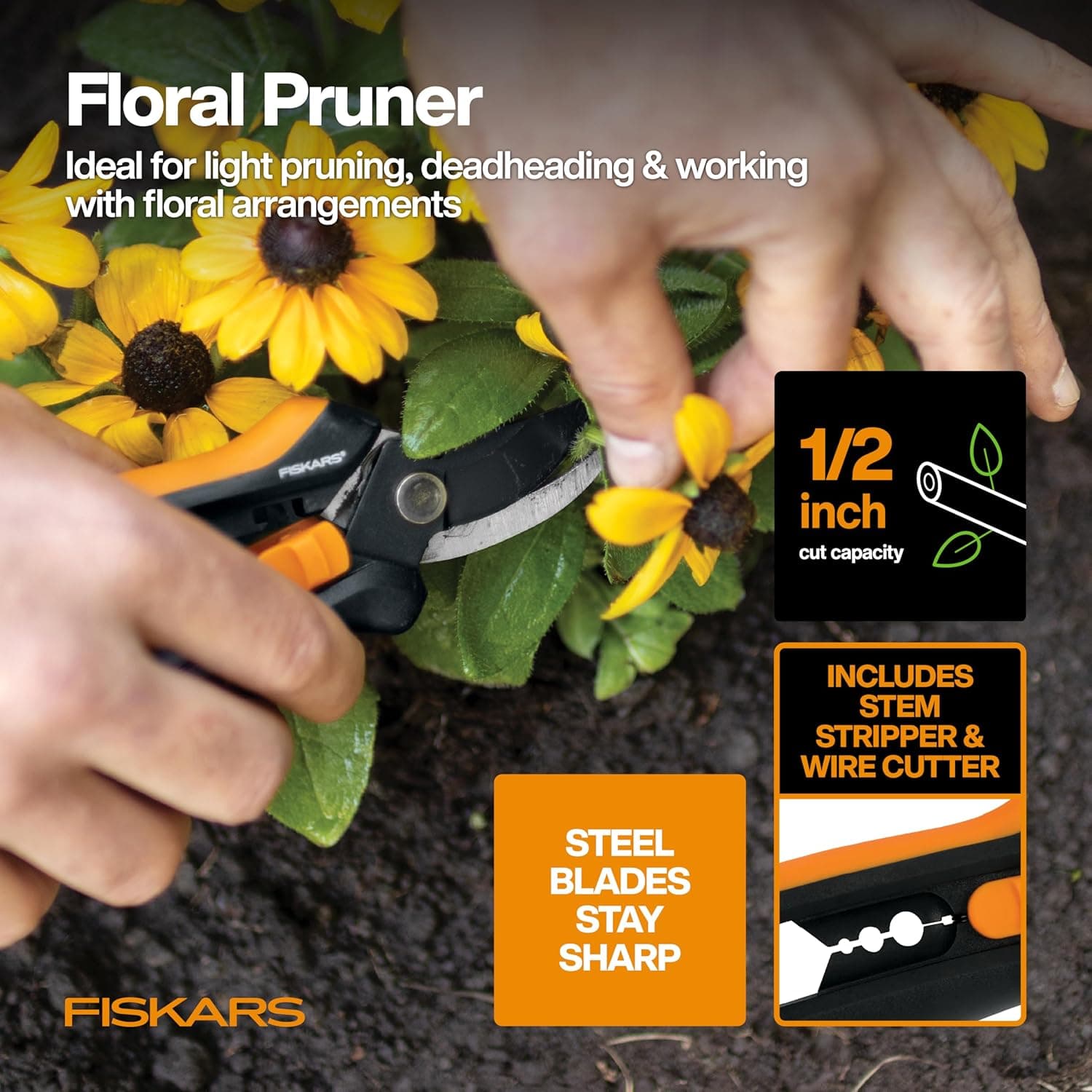 Fiskars 5-Piece Flower Gardening Essentials Set, Floral Pruner, Trowel, Cultivator, Gloves &amp; Kneeling Cushion, Easy Action Bypass Blade with Wire Cutter &amp; Stem Stripper, Lightweight Rustproof : Patio, Lawn &amp; Garden thumbnail 2