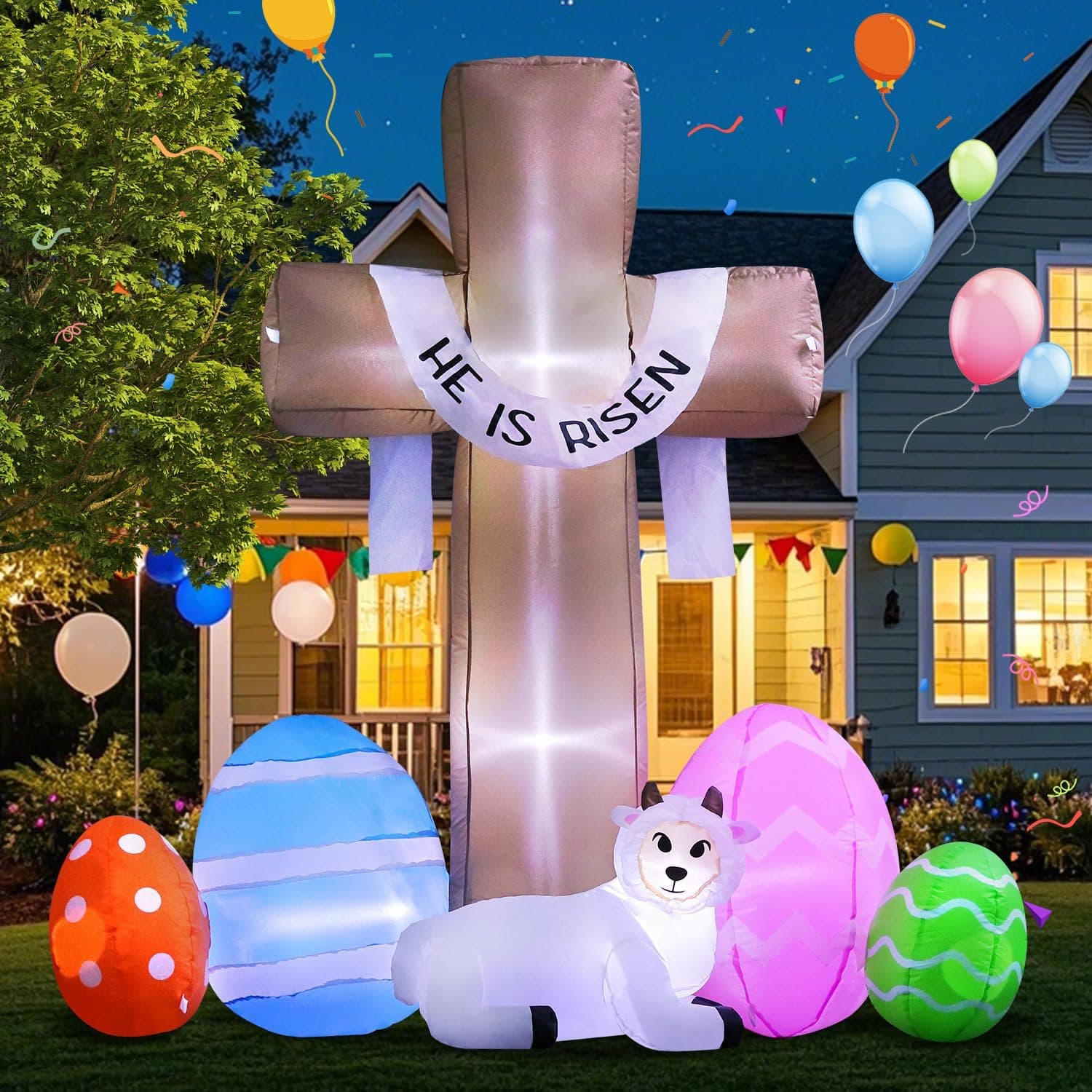 6FT Easter Inflatable Outdoor Decoration - He is Risen Cross with LED Lights thumbnail 4