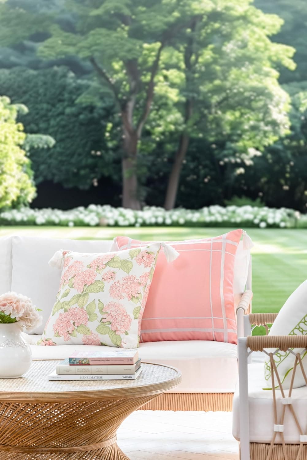 Hofdeco Premium Coastal Outdoor Throw Pillow Cover - 18"x18" Hydrangea Print thumbnail 2