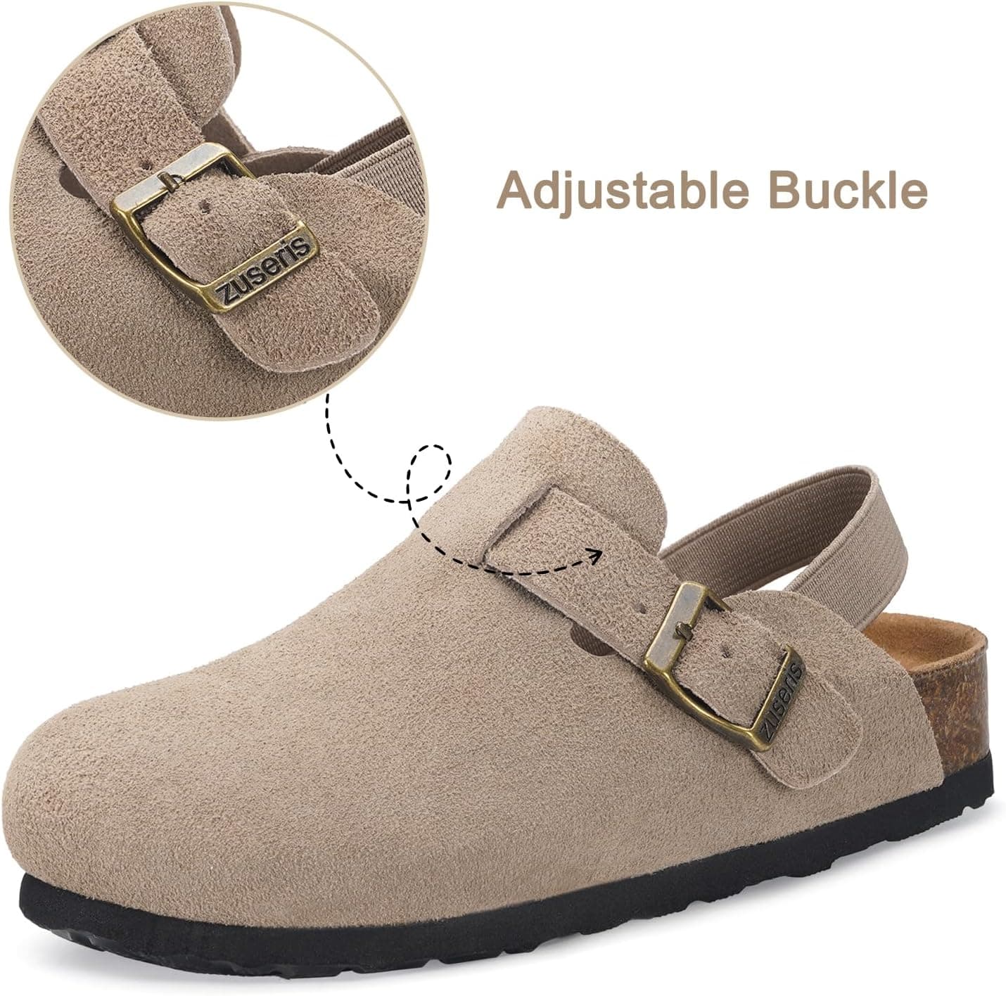 ZUSERIS Kids Suede Clogs with Adjustable Buckle - Apricot thumbnail 2