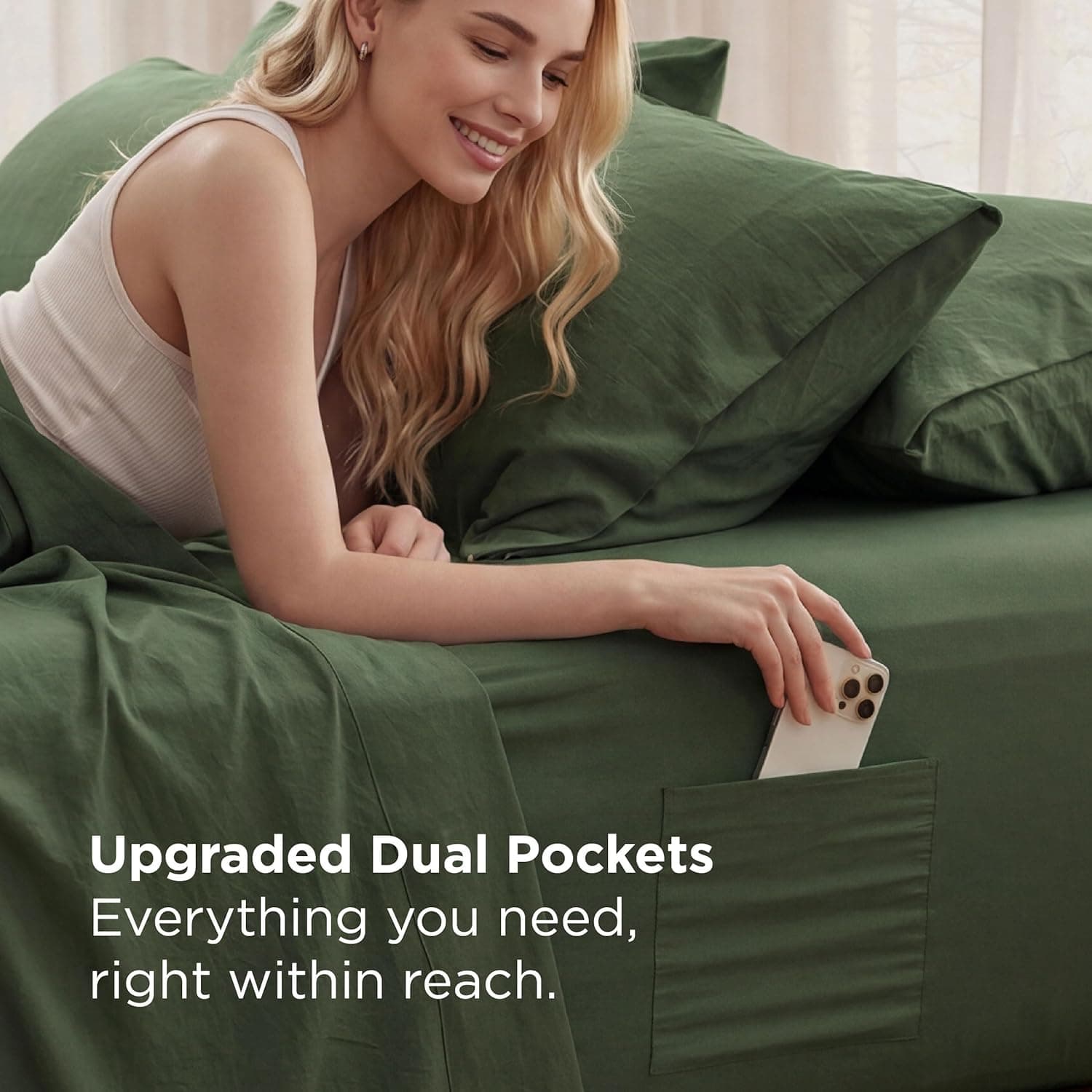 Bedsure Deep Pocket Queen Sheet Set - 6 Piece Olive Green thumbnail 4