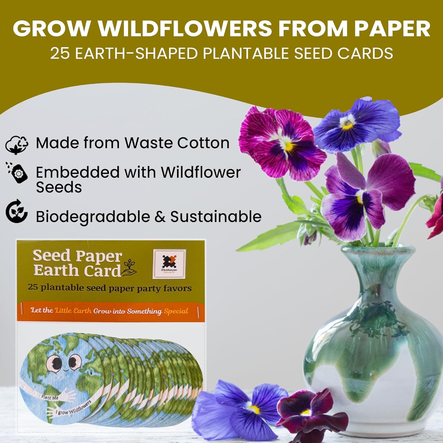 25 Plantable Seed Paper Earth Day Cards- Embedded with Wildflower Seeds, Earth Day Gift Decoration, Kids Craft, Educational Garden Party Favor, School Crafts, Easter Egg Filler- 2.5 inch Circles : Office Products thumbnail 2